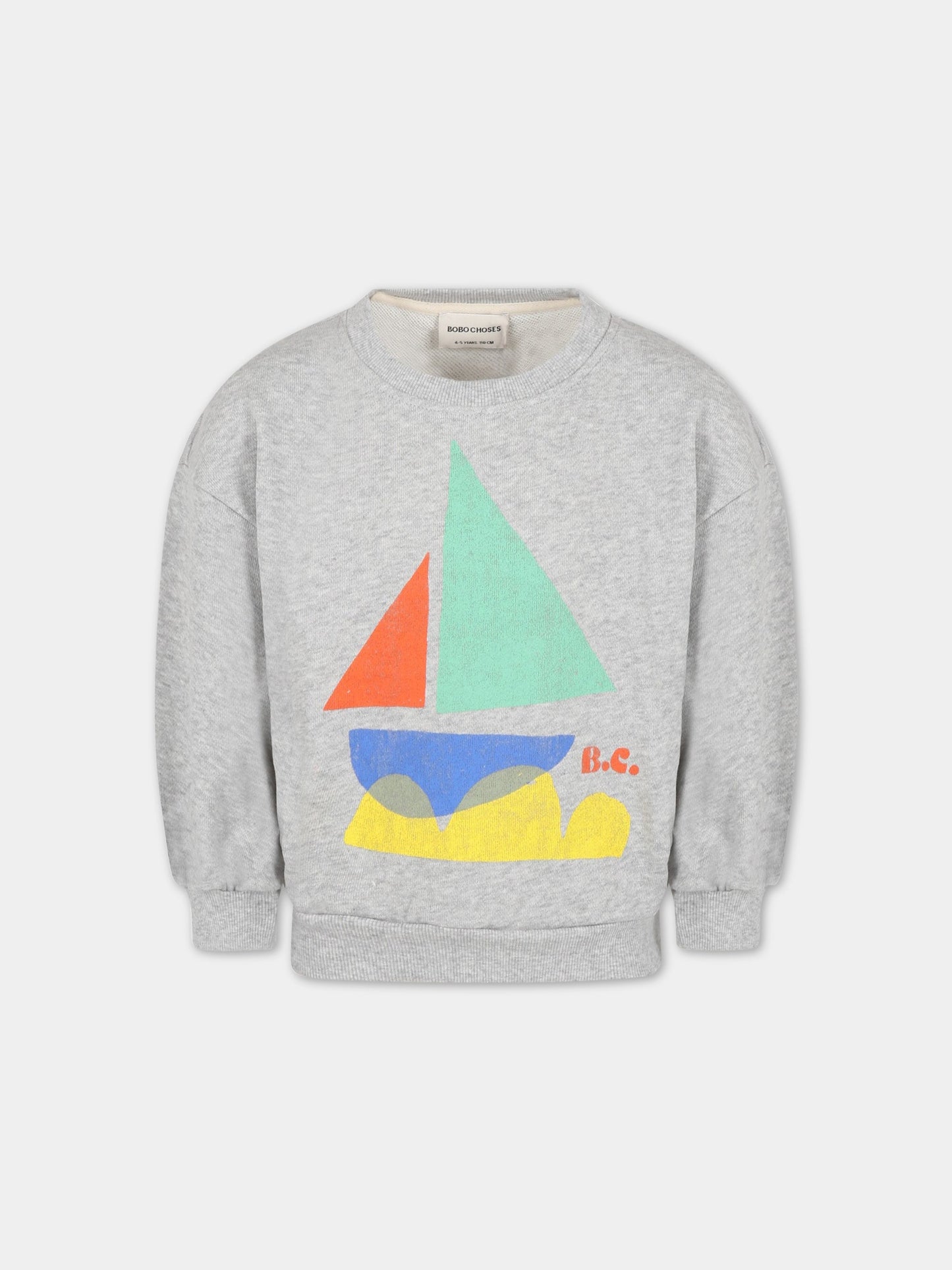 Felpa grigia per bambino con stampa e logo,Bobo Choses,123AC037