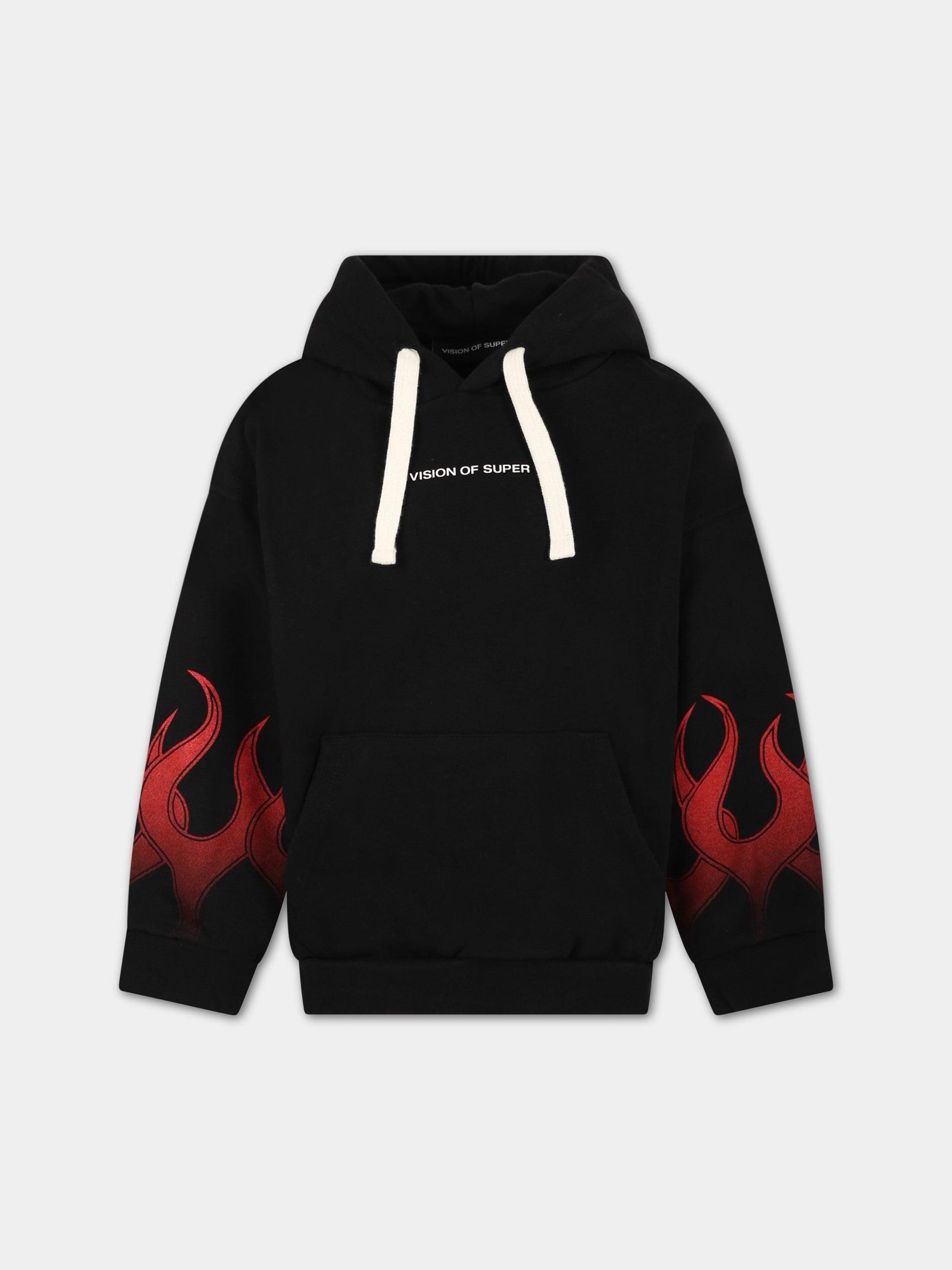 felpa nera per bambino con fiamme e logo,Vision Of Super,MFV3101J ROSSO