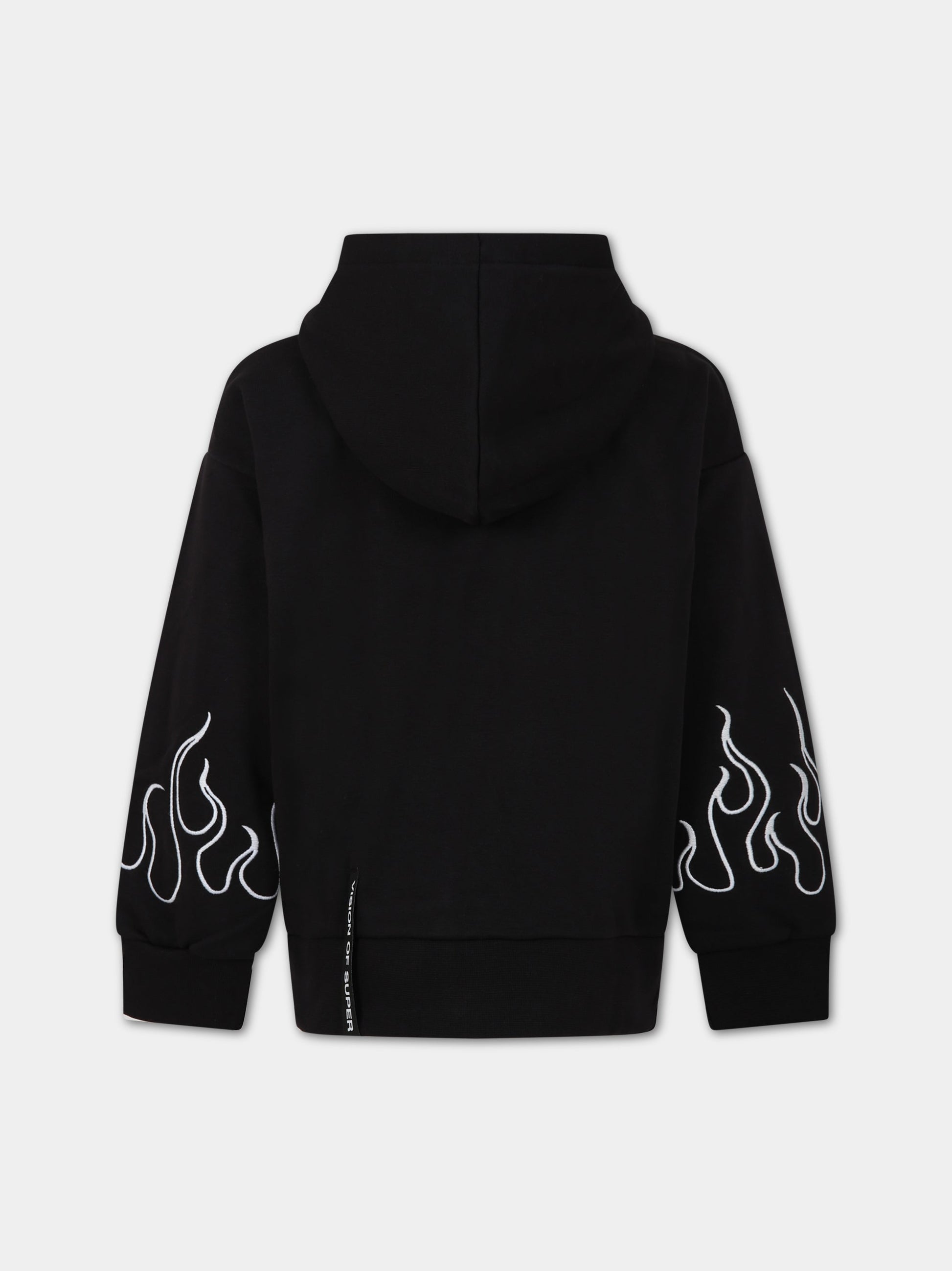 Felpa nera per bambino con fiamme e logo,Vision Of Super,MFV3100J BIANCO