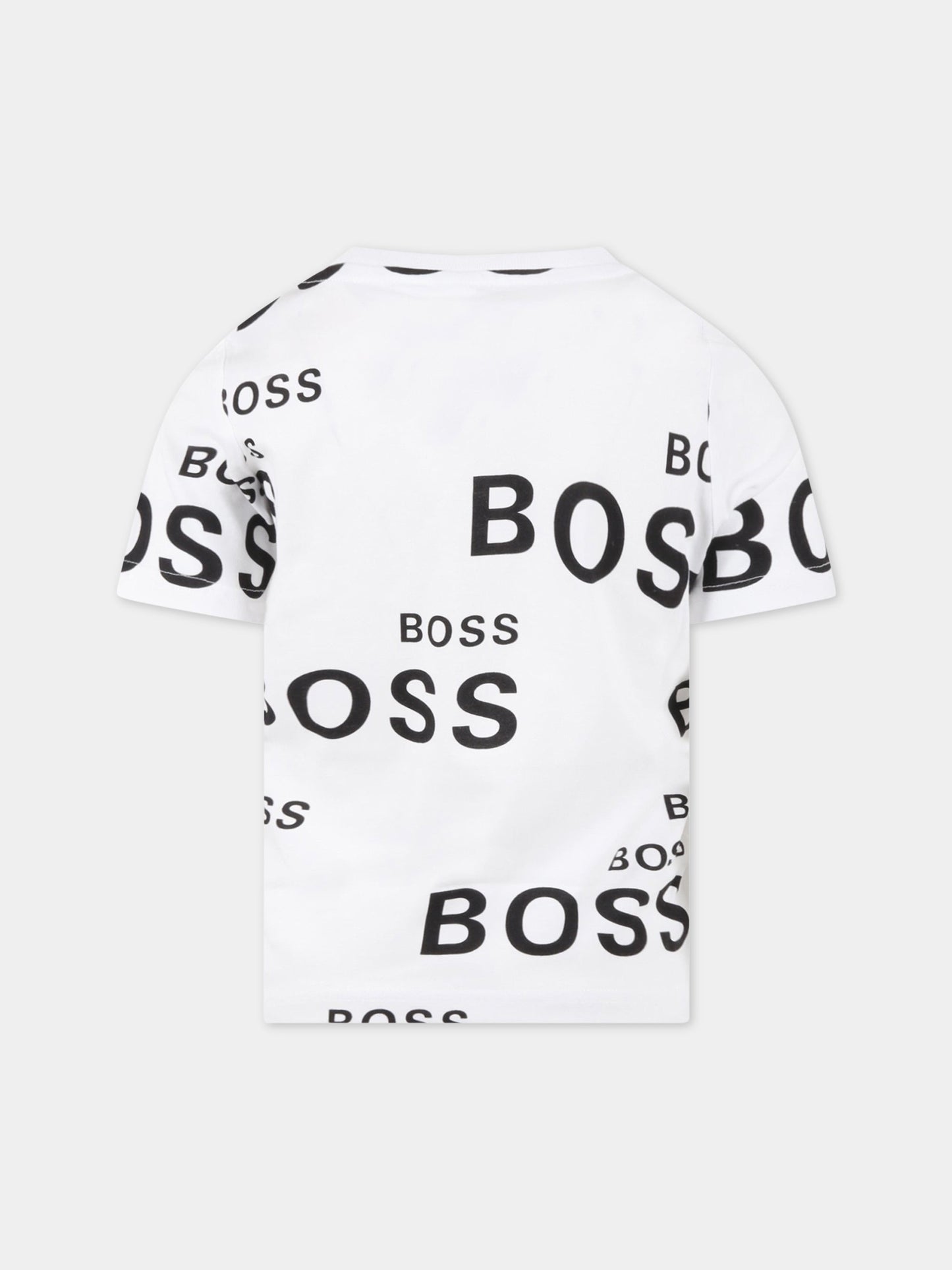 T-shirt bianca per bambino con loghi,Hugo Boss,J25L58 10B