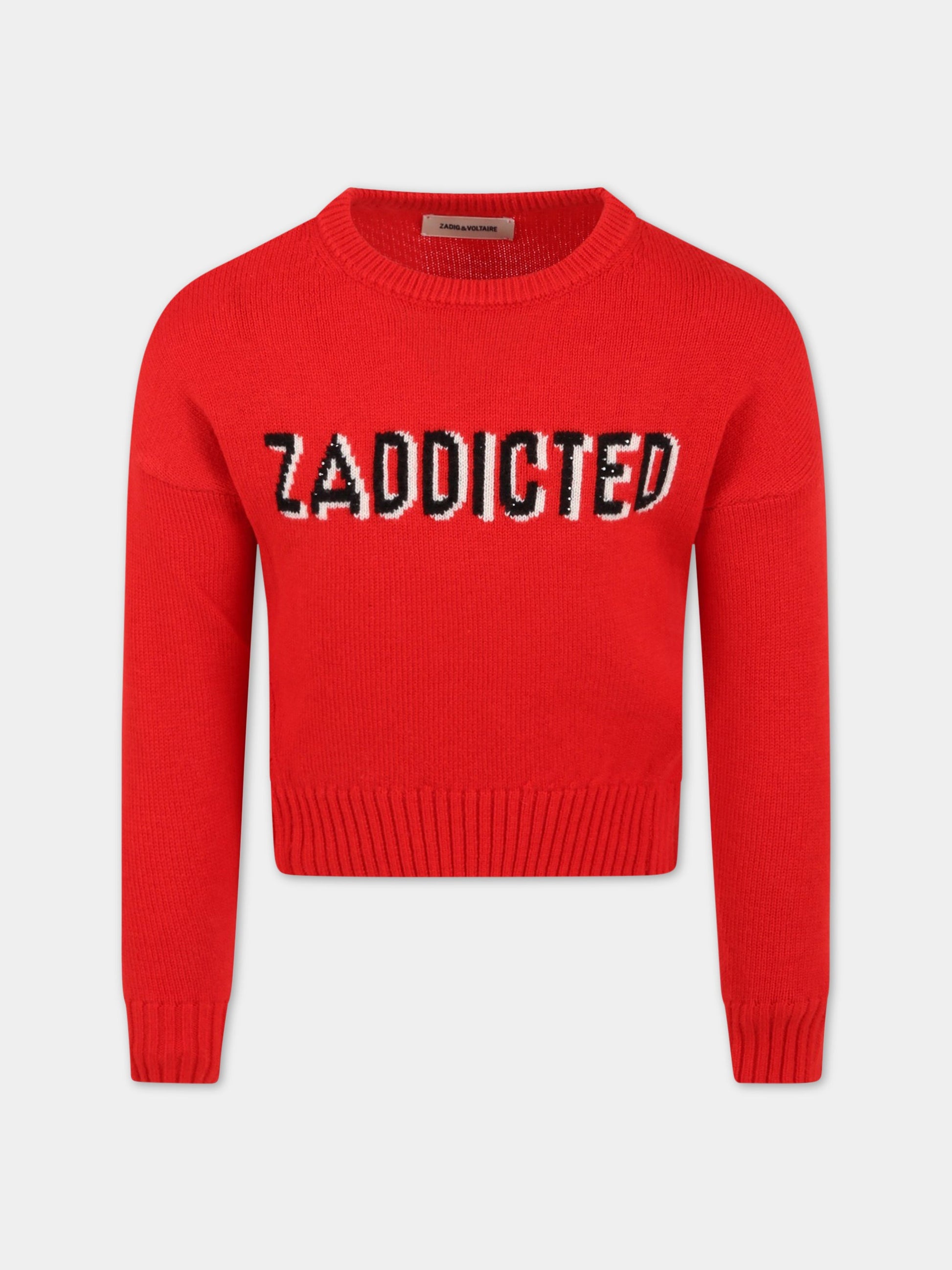 Maglione rosso per bambino con scritta,Zadig & Voltaire Kids,X15290 991