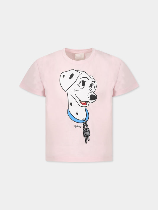 T-shirt rosa per bambina con stampa la carica dei 101 e logo,Givenchy Kids,H15328 44Z