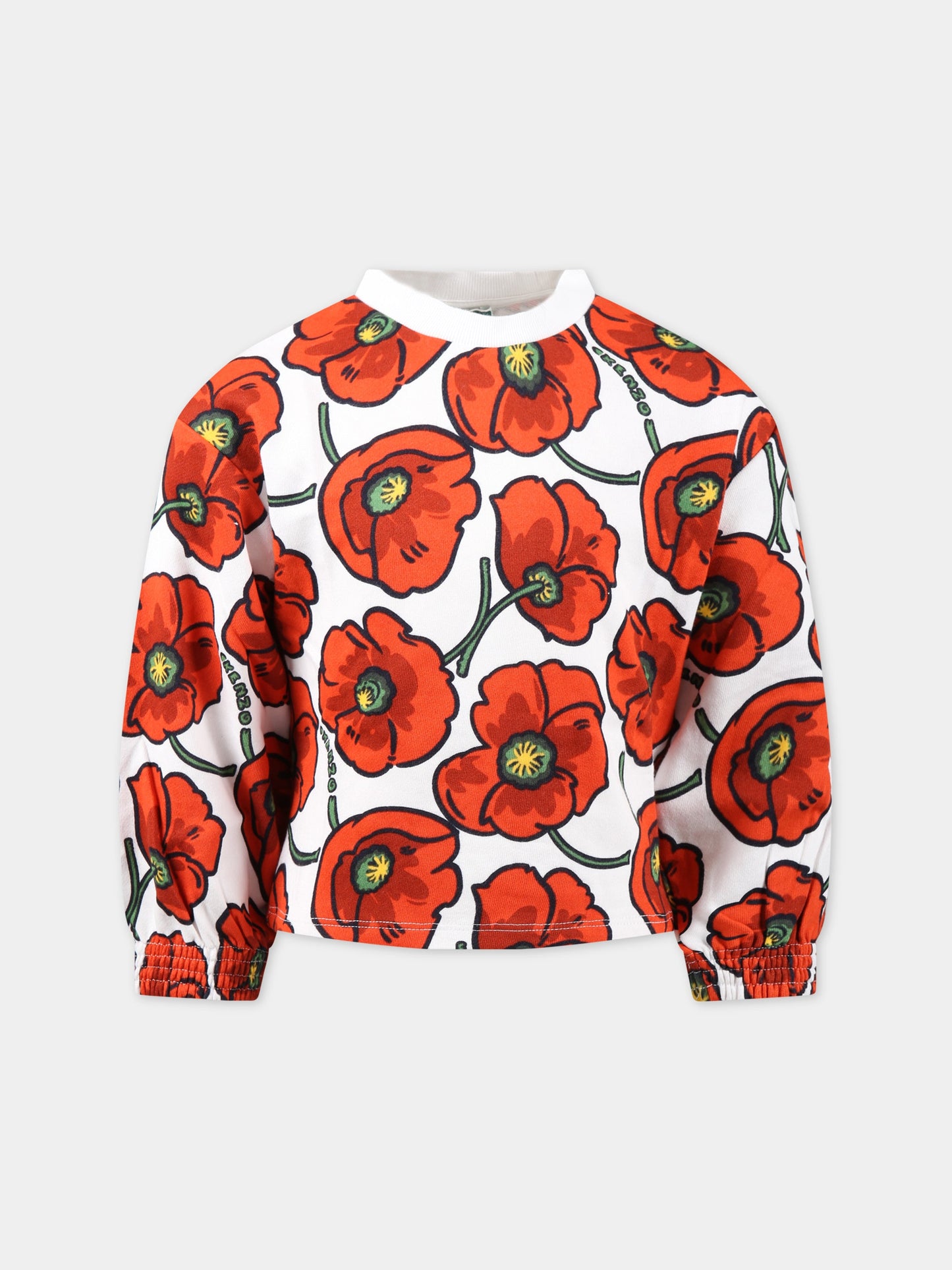 Felpa multicolor per bambina con iconico papavero rosso e logo,Kenzo Kids,K15670 189