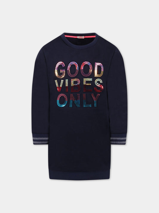 Vestito blu per bambina con scritta,Billieblush,U12673 85T