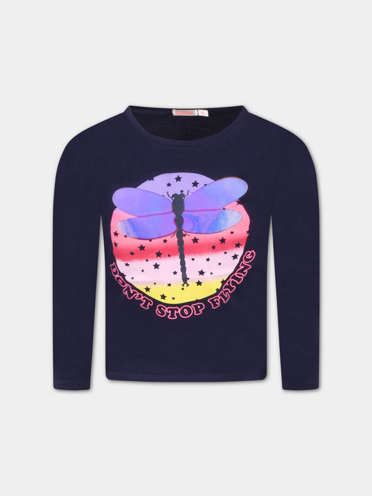 T-shirt blu per bambina con libellula,Billieblush,U15927 85T