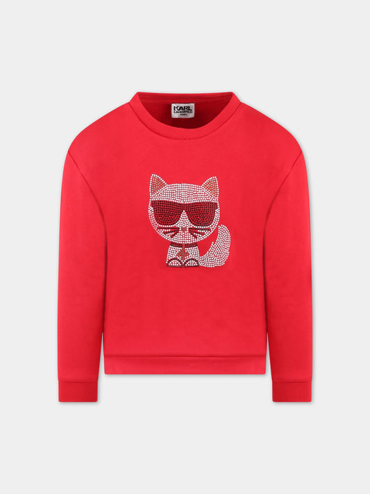 Felpa rossa per bambina con Choupette,Karl Lagerfeld Kids,Z15338 963