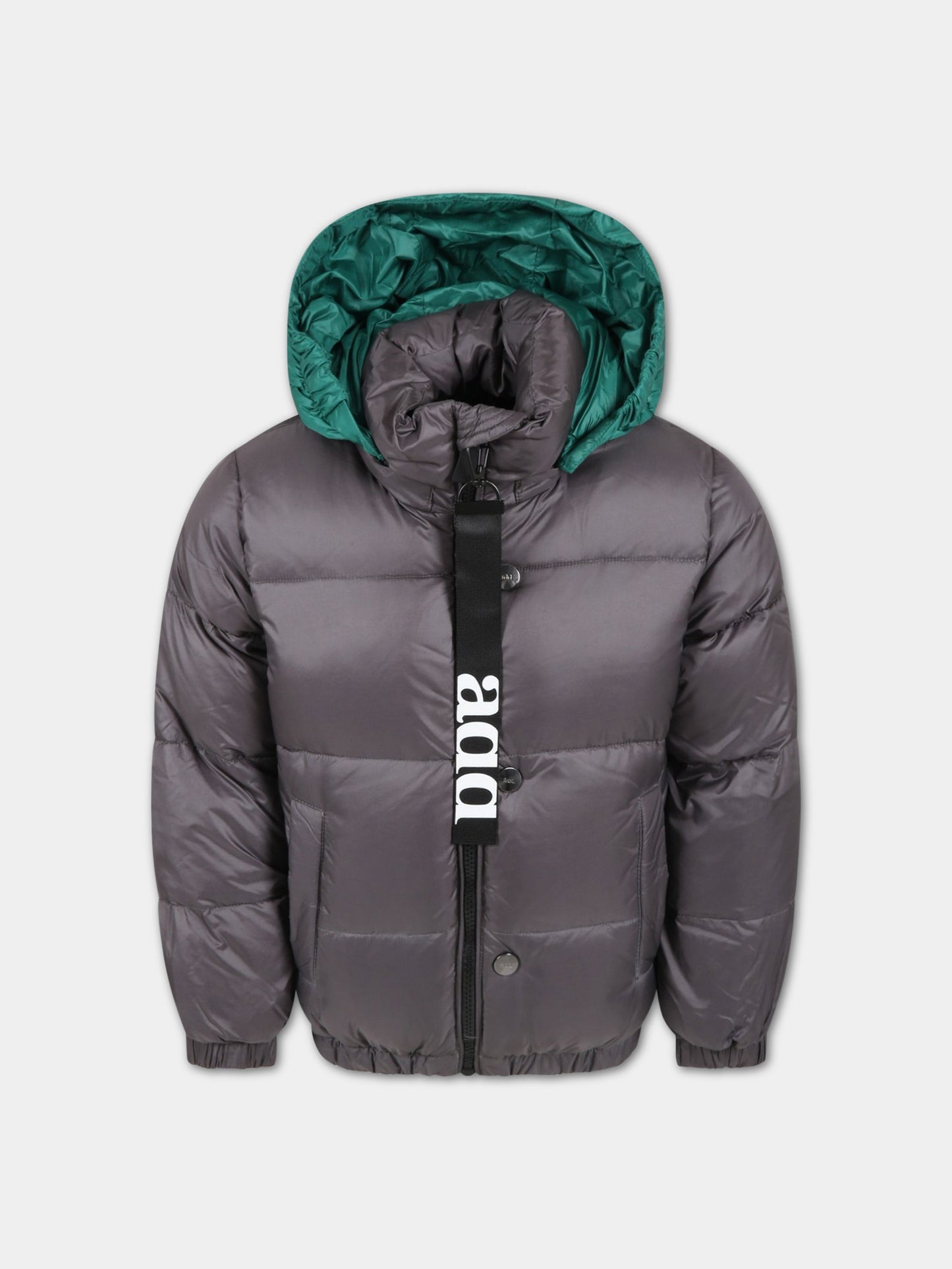 Piumino grigio per bambino con logo,Add,ADMGB010 YA278 5010
