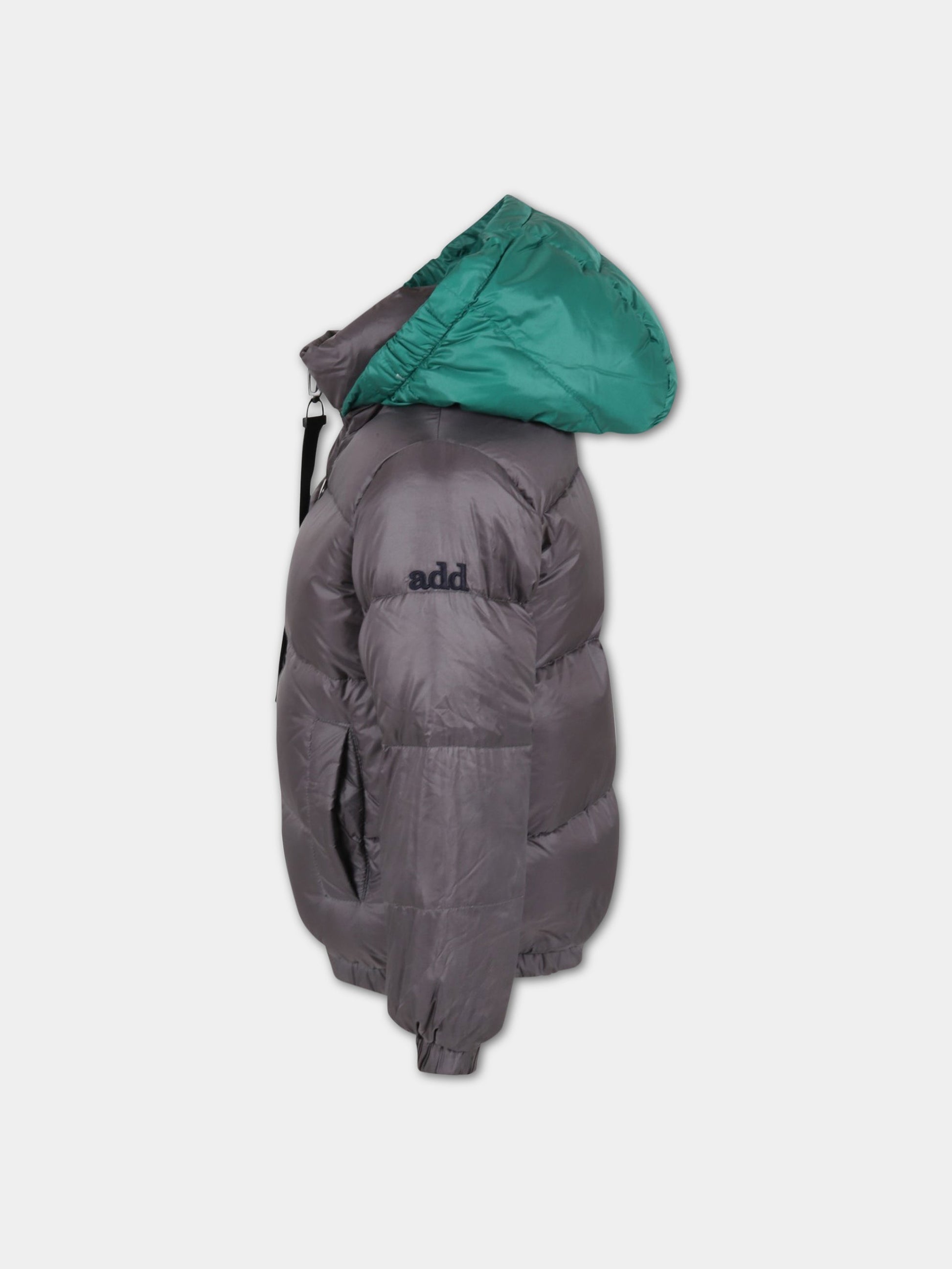 Piumino grigio per bambino con logo,Add,ADMGB010 YA278 5010