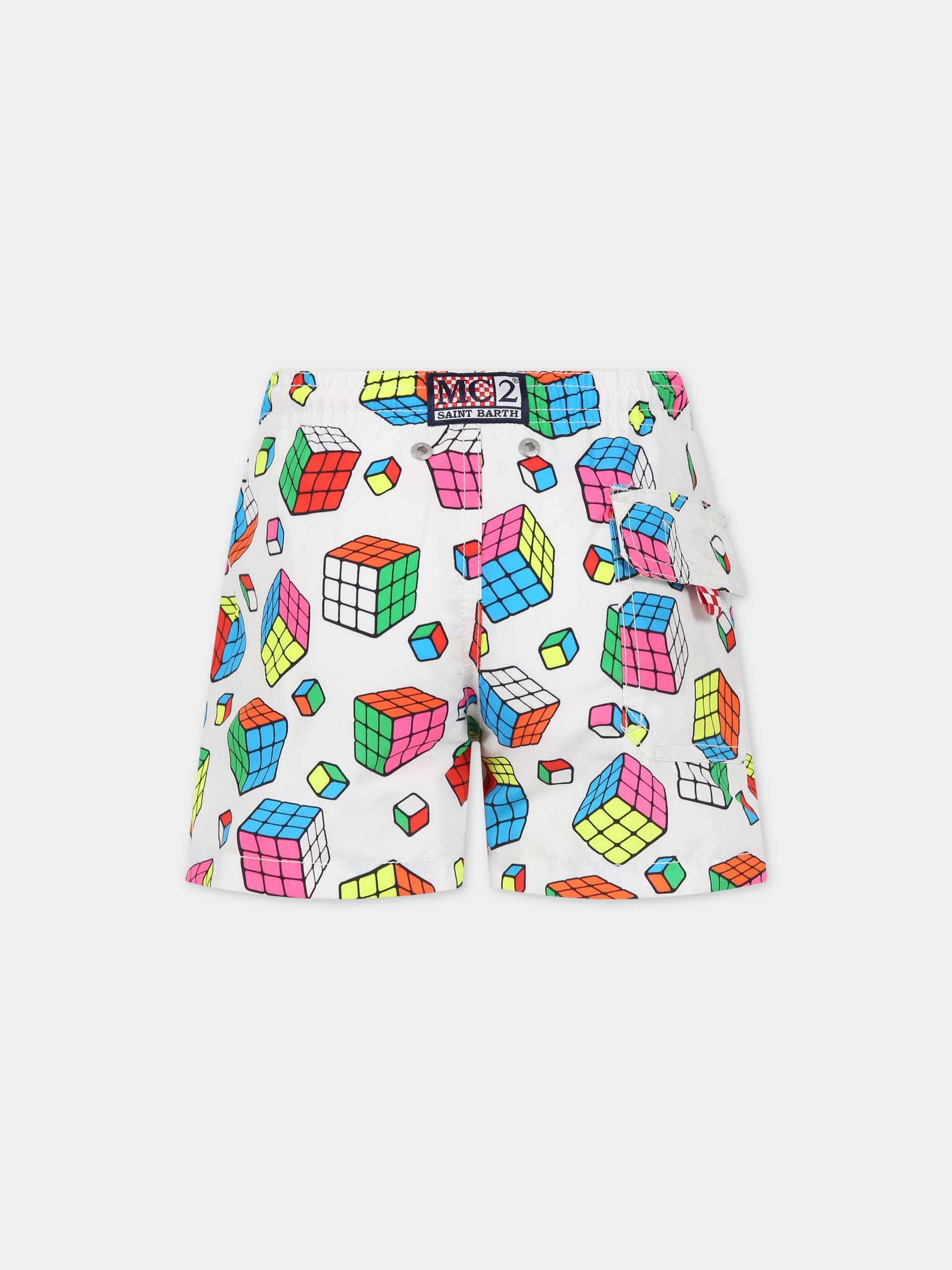 Boxer-mare bianchi per bambino con cubo rubik e logo,Mc2 Saint Barth,JEAN MIND GAME 01