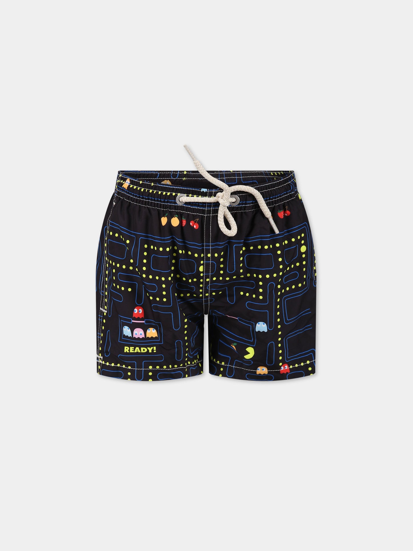 Boxer-mare nero per bambino con stampa pacman e logo,Mc2 Saint Barth,JEAN LIGHTING ACTION PACMAN 00