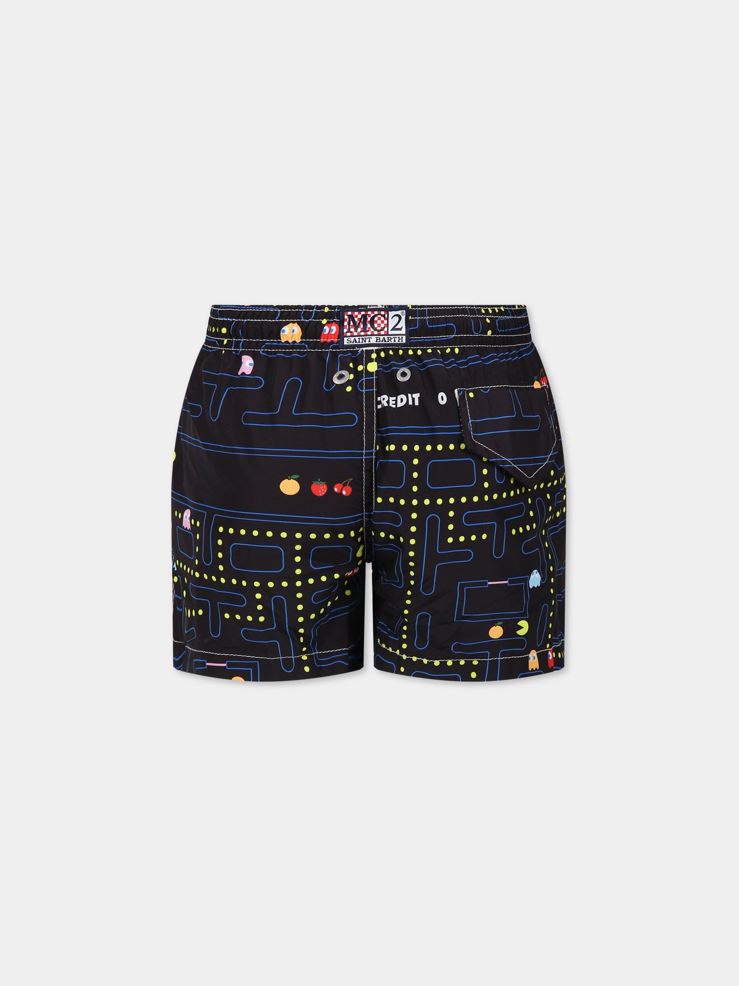 Boxer-mare nero per bambino con stampa pacman e logo,Mc2 Saint Barth,JEAN LIGHTING ACTION PACMAN 00