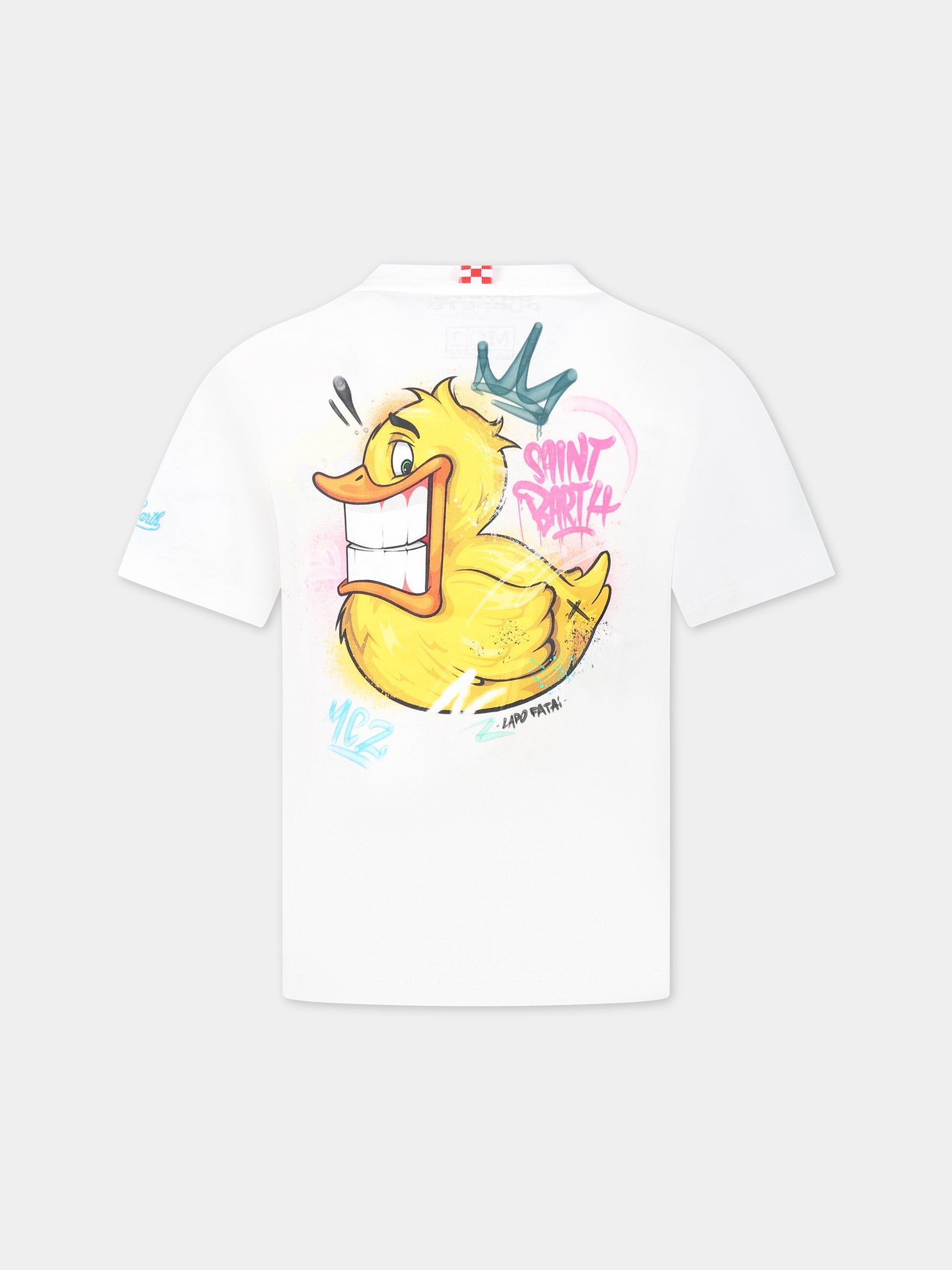 T-shirt bianca per bambino con stampa  Ducky e logo,Mc2 Saint Barth,PORTOFINO JR CPT DUCK 01N