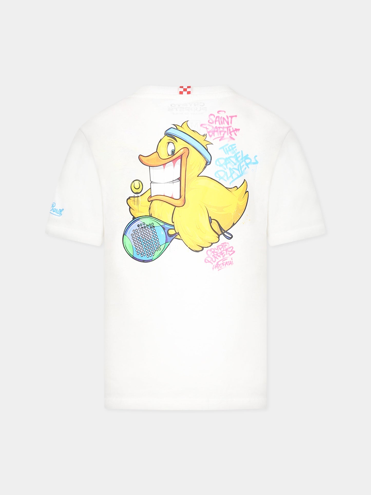 T-shirt bianca per bambino con stampa Ducky, logo e scritta  The padel players ,Mc2 Saint Barth,PORTOFINO JR CPT DUCKY PADEL 01N