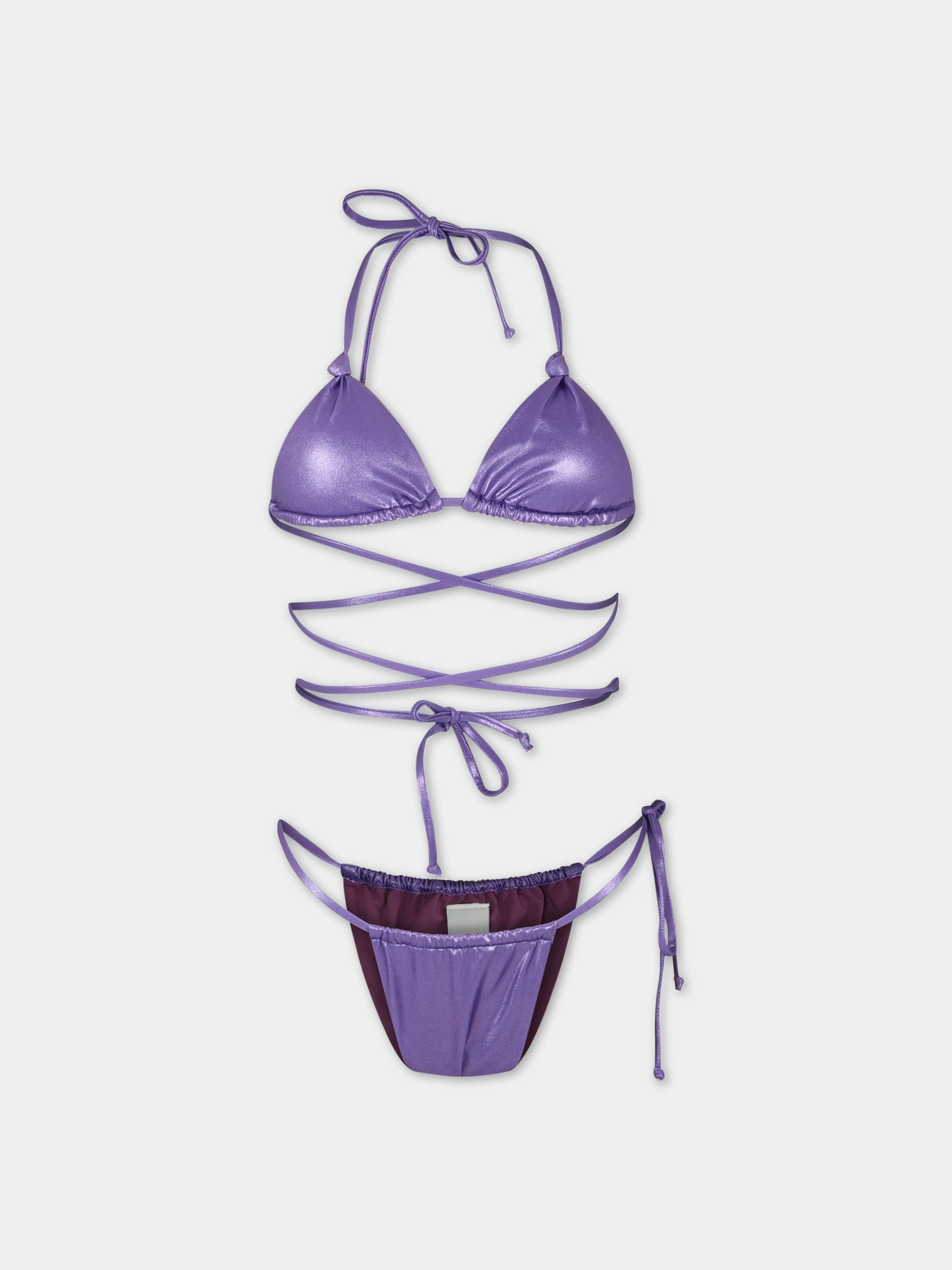 Bikini viola da donna con patch logato,Matineè,CB4039 DAISY LAMINA SPACE LILLA