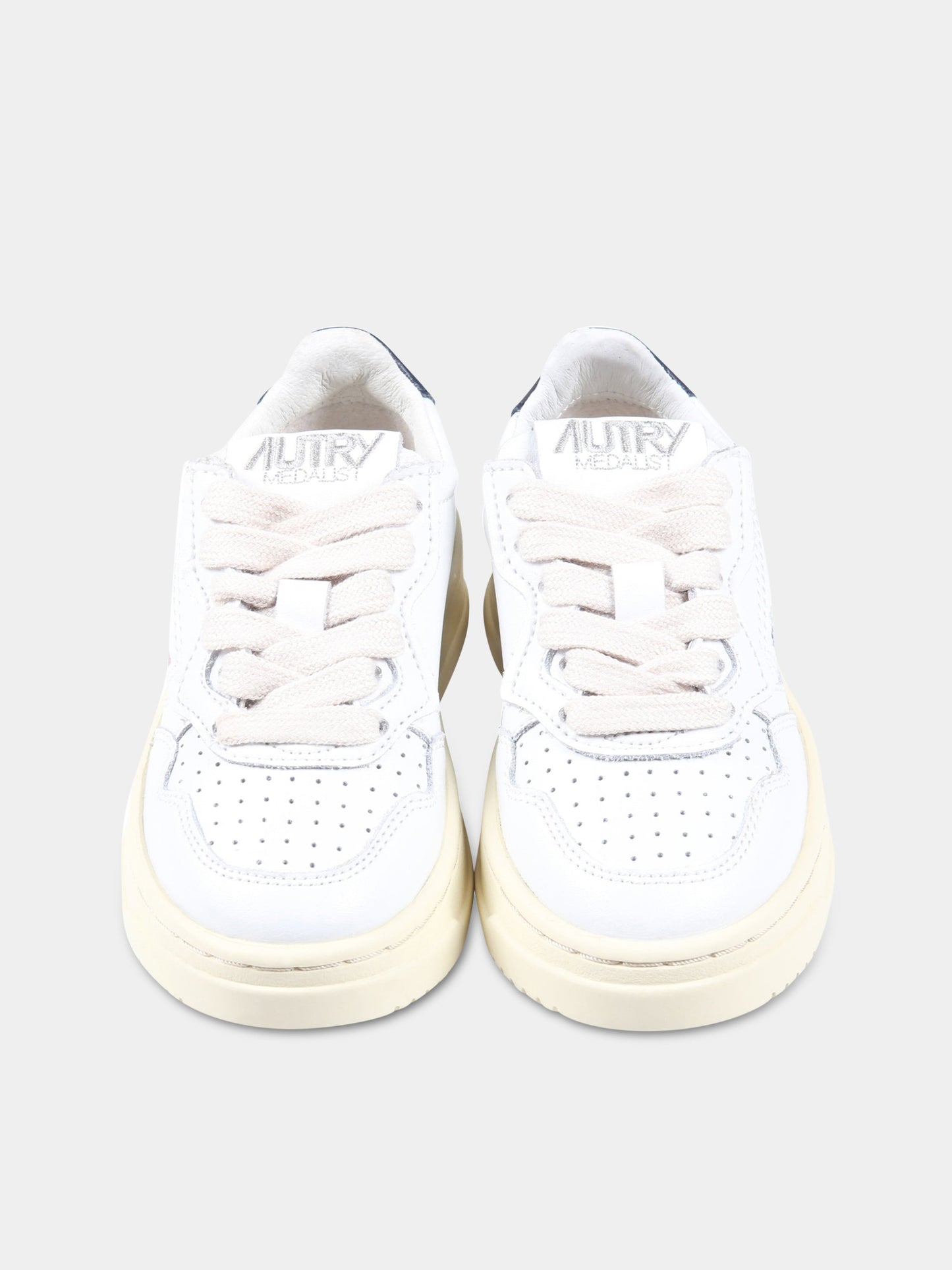Sneakers bianche per bambini con logo blu e dettaglio blu,Autry,KULK LL12