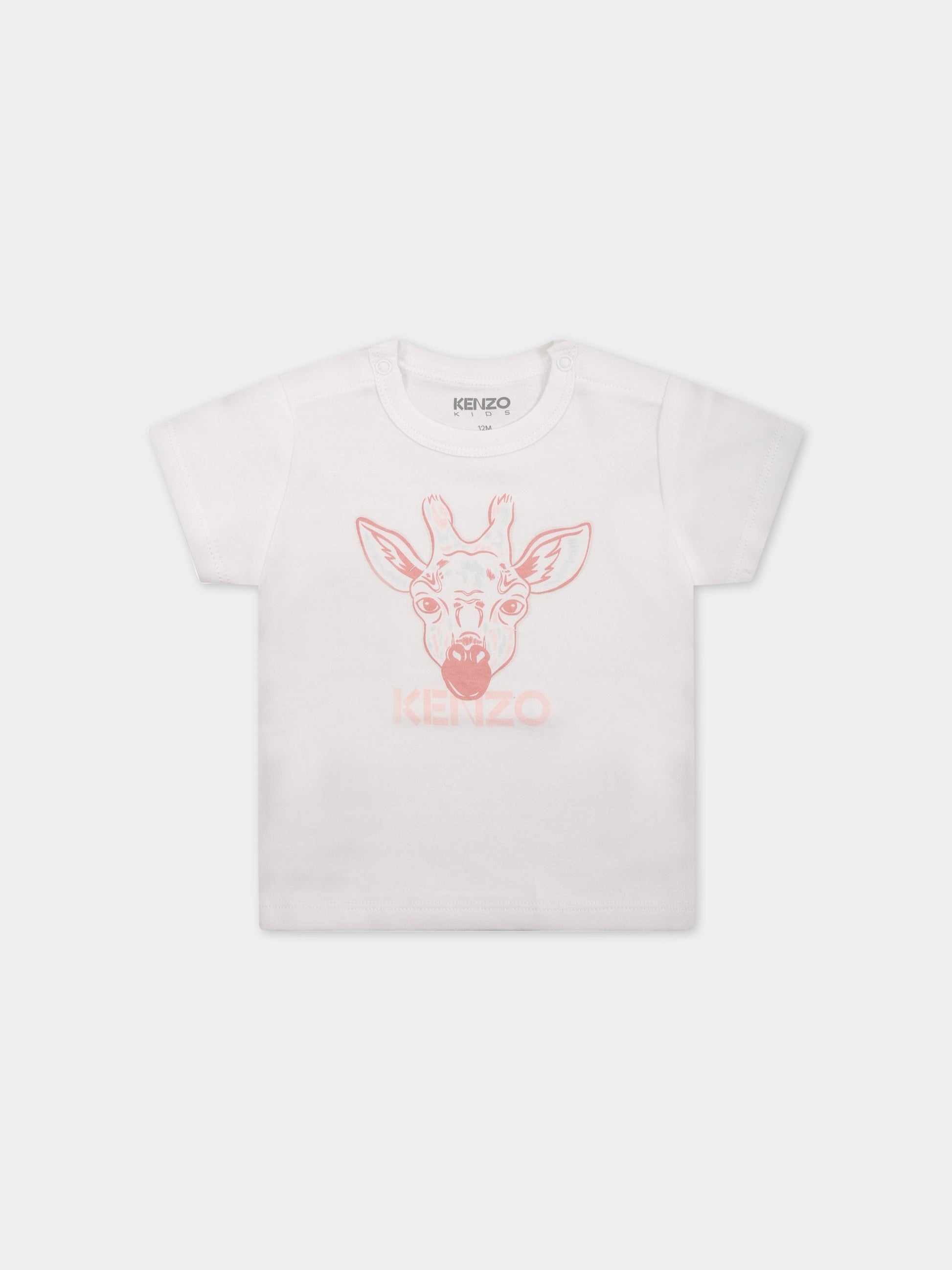 T-shirt bianca per neonata con giraffa,Kenzo Kids,K95082 10P