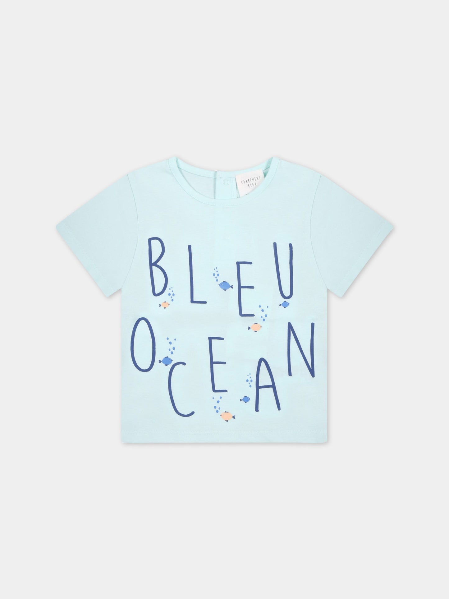 T-shirt celeste per neonato con scritta blu,Carrement Beau,Y05245 73A