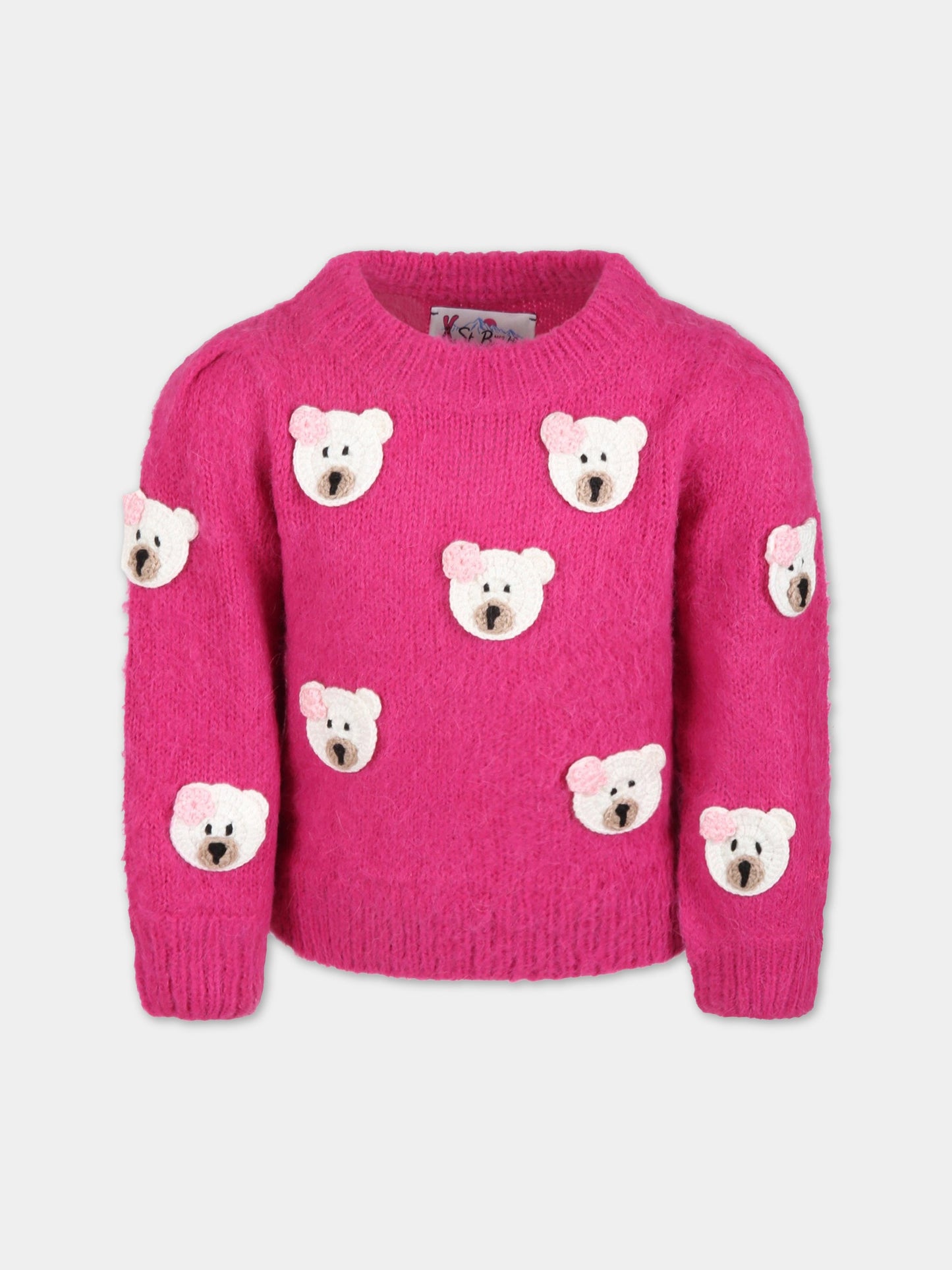 Maglione fucsia per bambina con patch a forma di orso,Mc2 Saint Barth,00966C