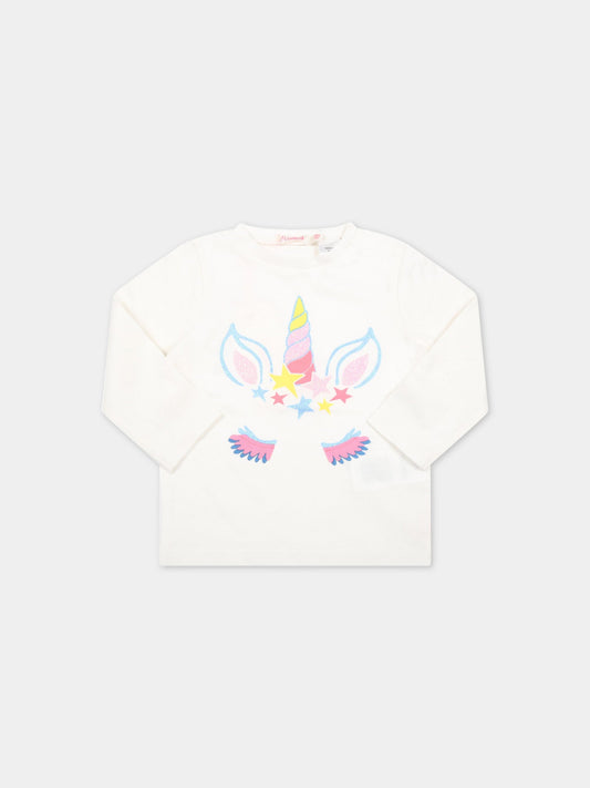 T-shirt avorio per neonata con unicorno,Billieblush,U05364 121