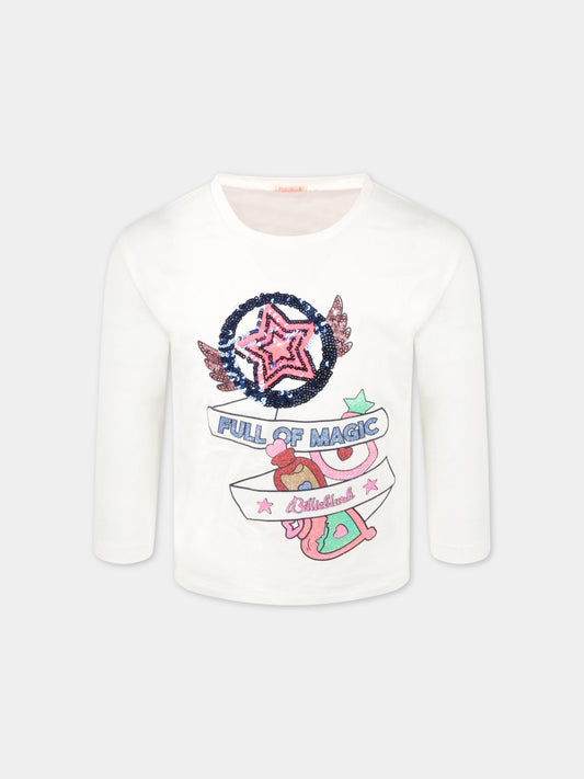 T-shirt avorio per bambina con disegni in strass,Billieblush,U15935 121