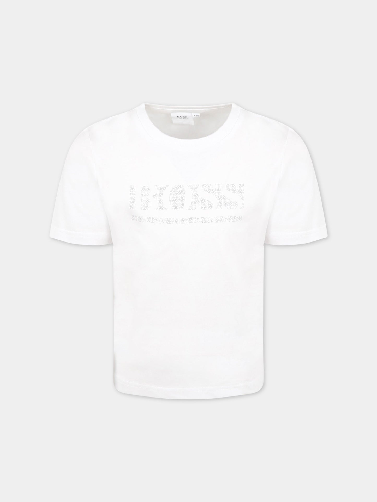 T-shirt bianco per bambino con logo argentato,Hugo Boss,J25L60 10B