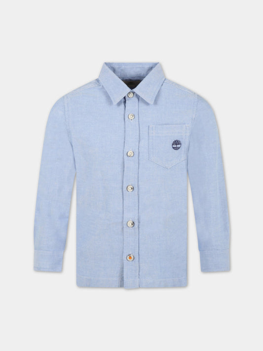 Camicia celeste per bambino con logo,Timberland,T25S49 77N