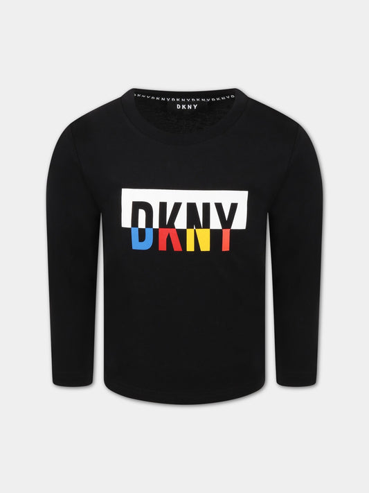 T-shirt nera per bambini con logo colorato,Dkny,D25D52 09B