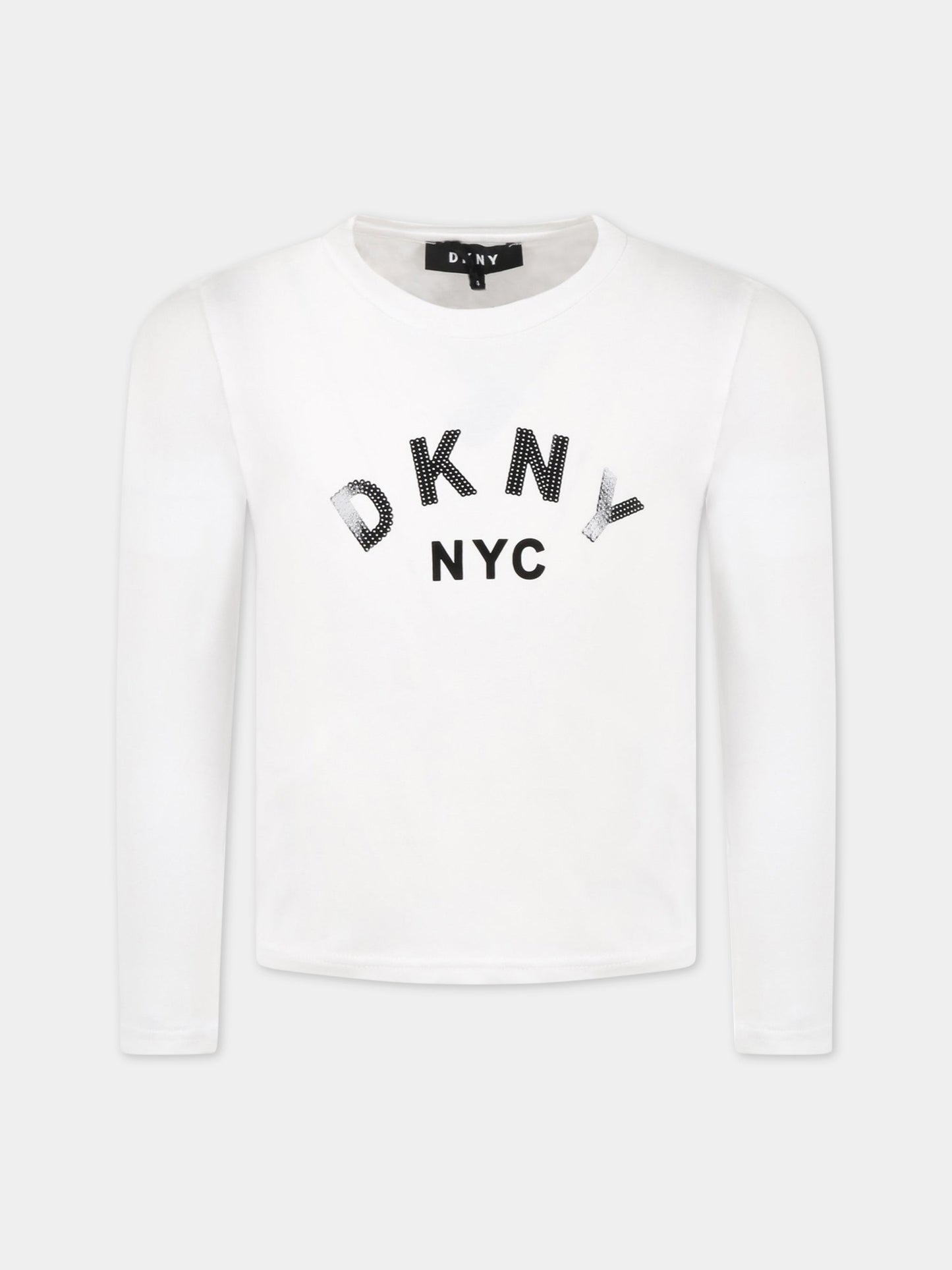 T-shirt bianca per bambina con logo nero,Dkny,D35R57 10B