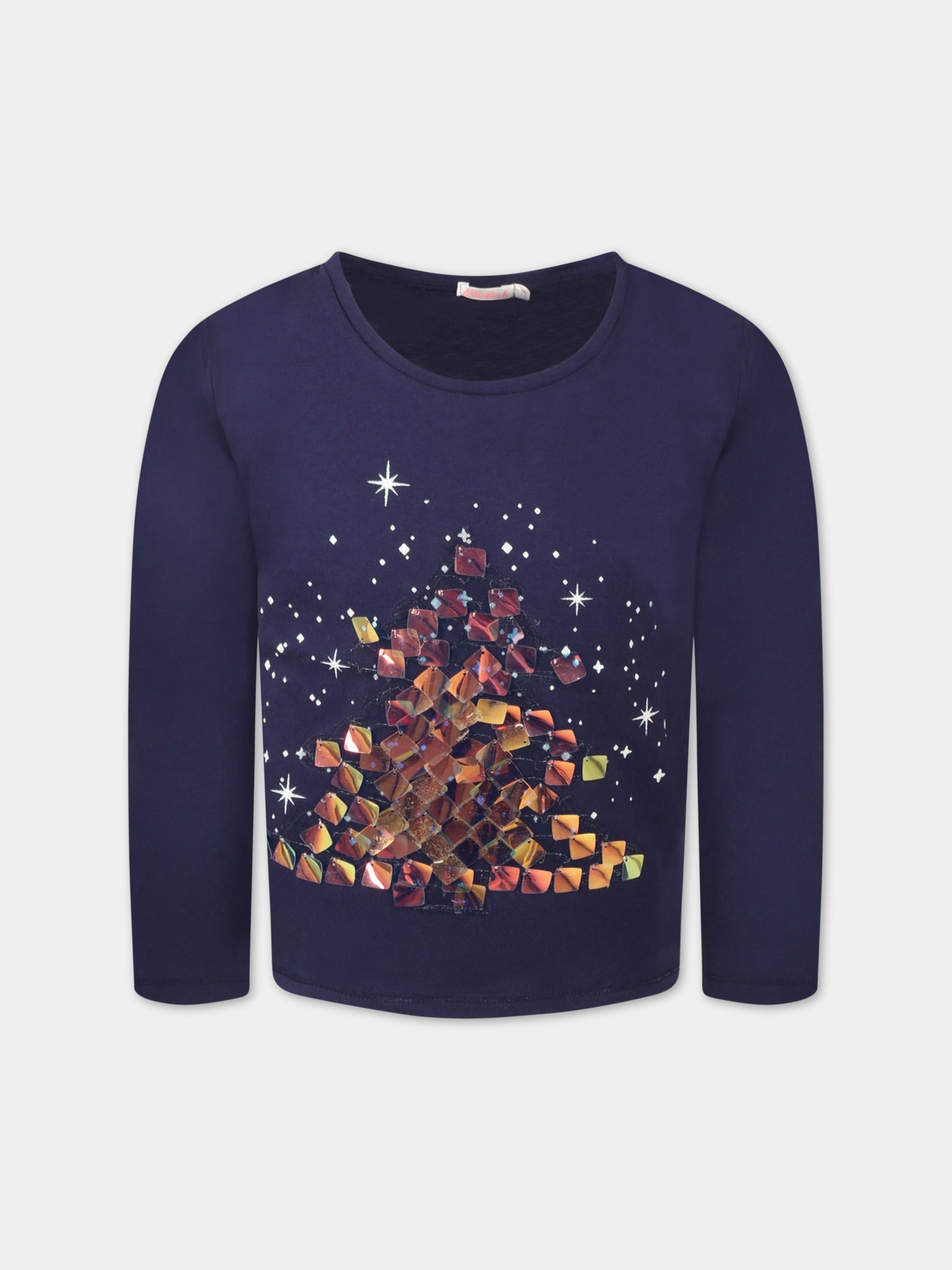 T-shirt blu per bambina con stella e cuori,Billieblush,U15933 85T QUADRATE