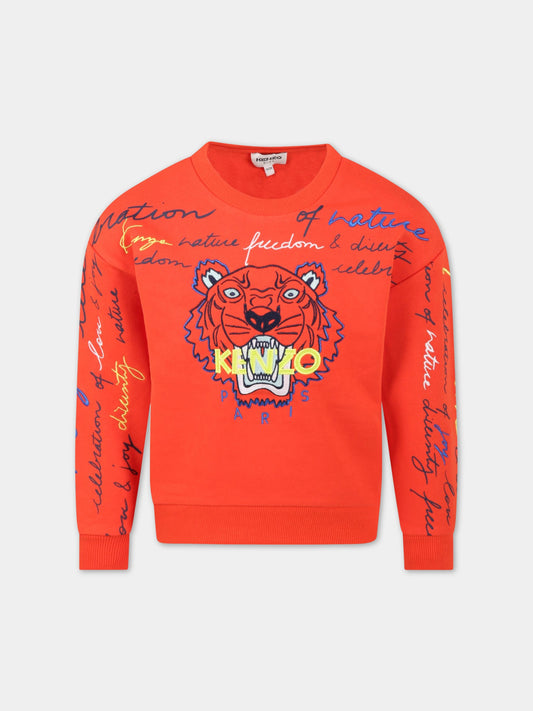 Felpa arancione per bambino con tigre,Kenzo Kids,K25700 40A