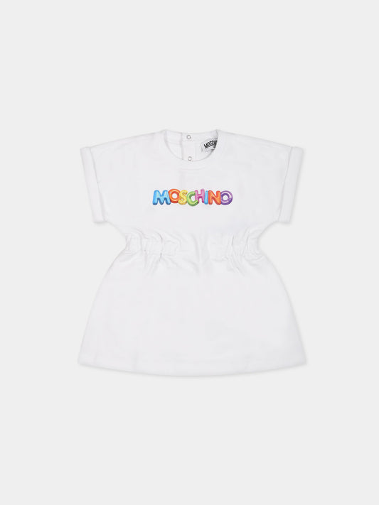 Vestito bianco per neonata con logo,Moschino Kids,MAV09R  LDA00 10101