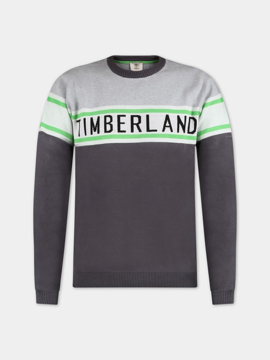 Maglione grigio per bambino con logo,Timberland,T25S54 063