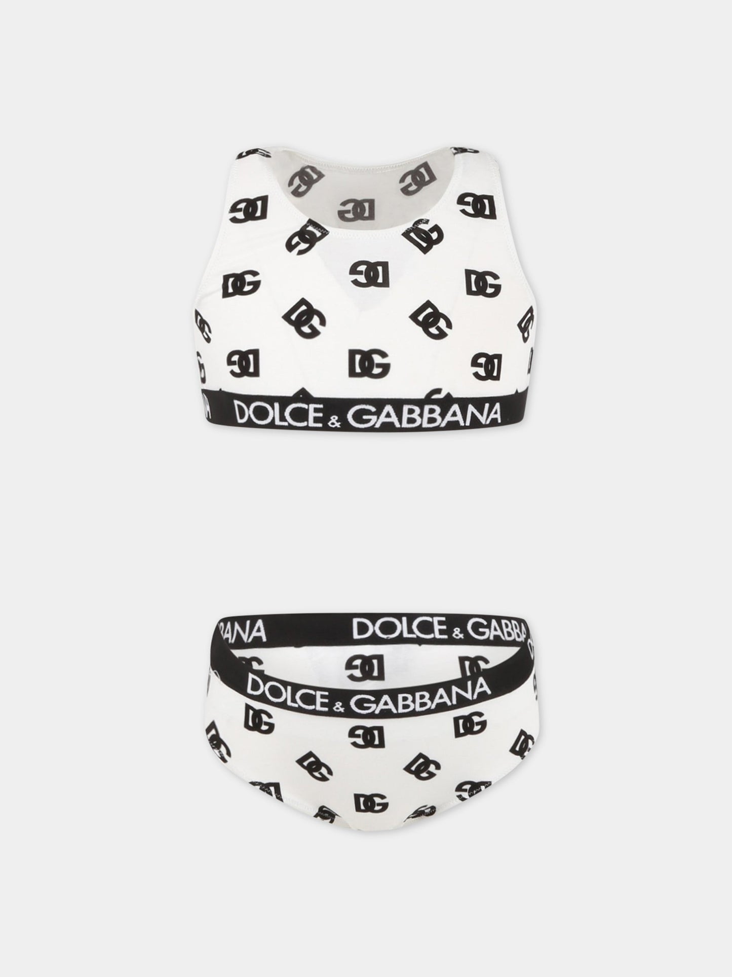 Set bianco per bambina con logo nero all-over,Dolce & Gabbana Kids,L5J713 FSG3K HAVEN