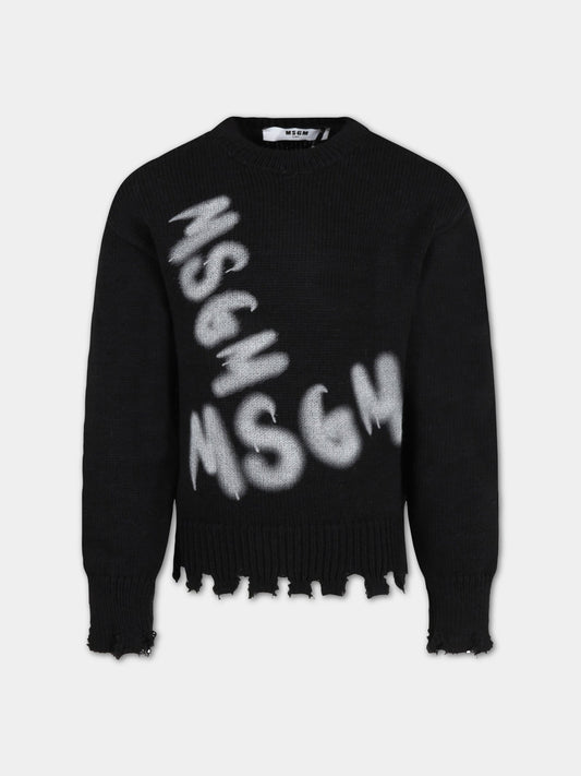 Maglione nero per bambini con logo bianco,Msgm Kids,MS029285 110