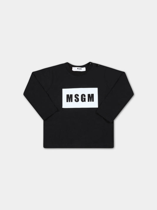 T-shirt nera per neonati con logo bianco,Msgm Kids,MS029106 110