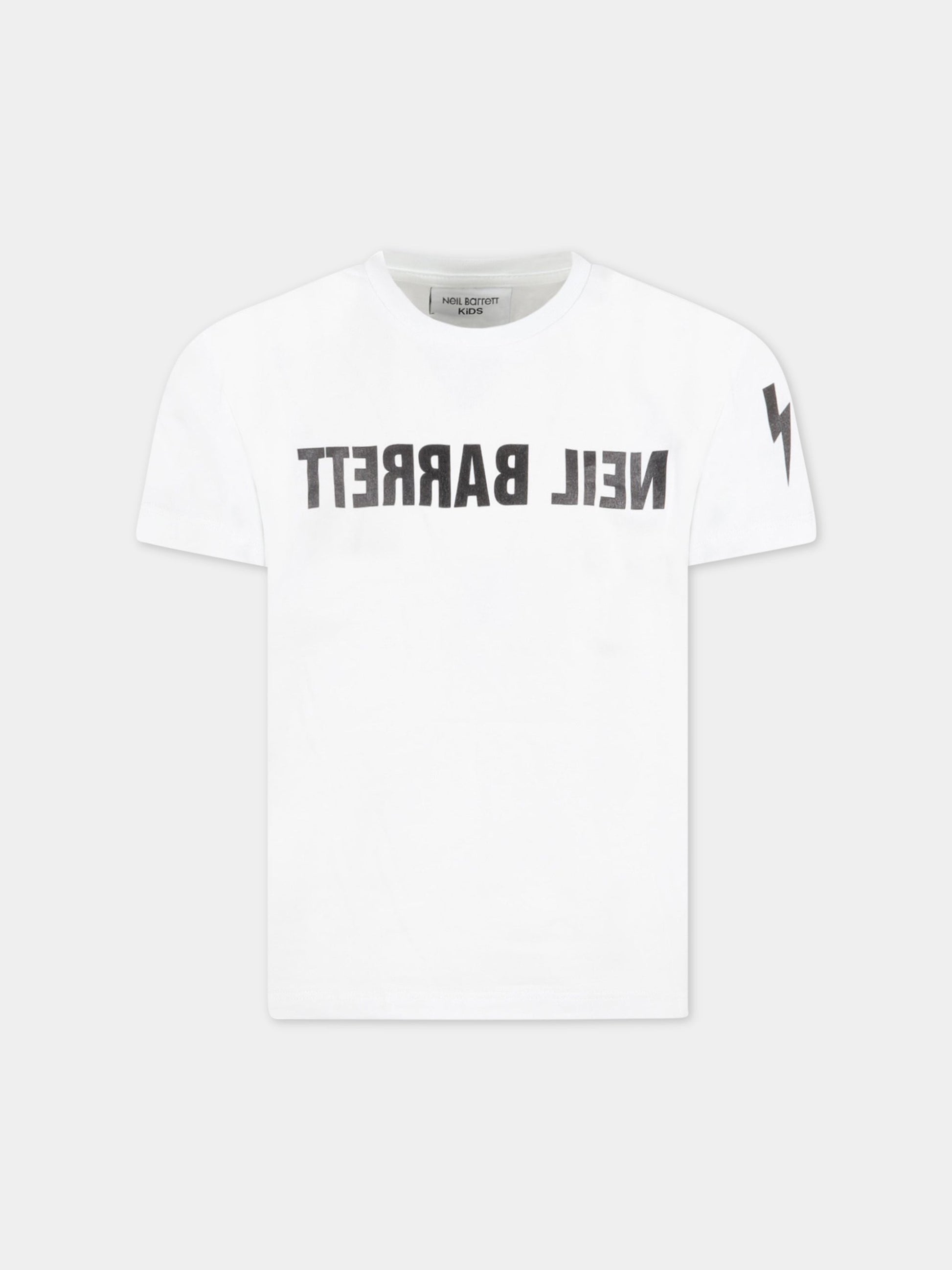T-shirt bianca per bambino con logo nero,Neil Barrett Kids,032277 001