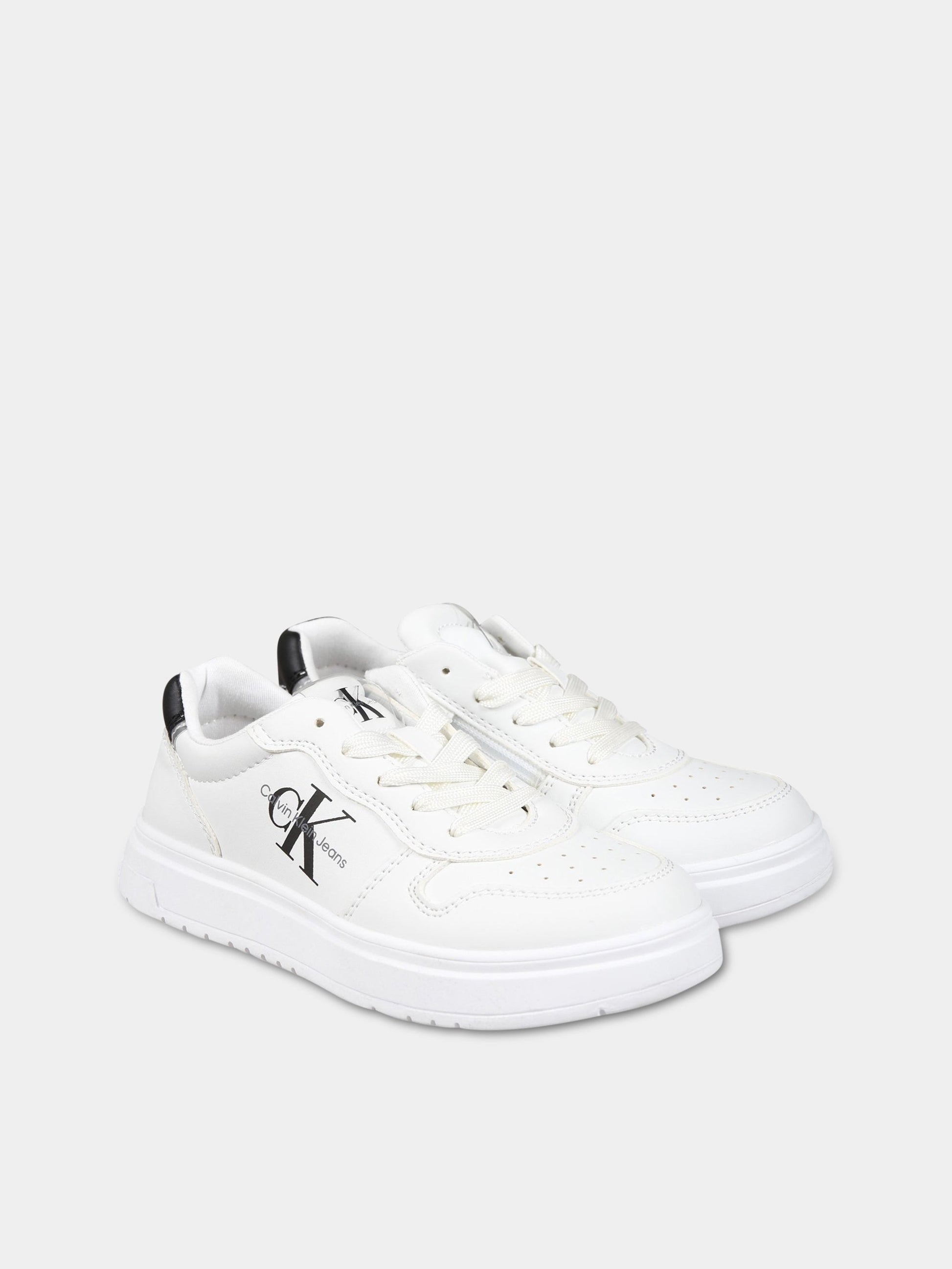 Sneakers bianche per bambini con logo,Calvin Klein Kids,V3X9 80553 1355100