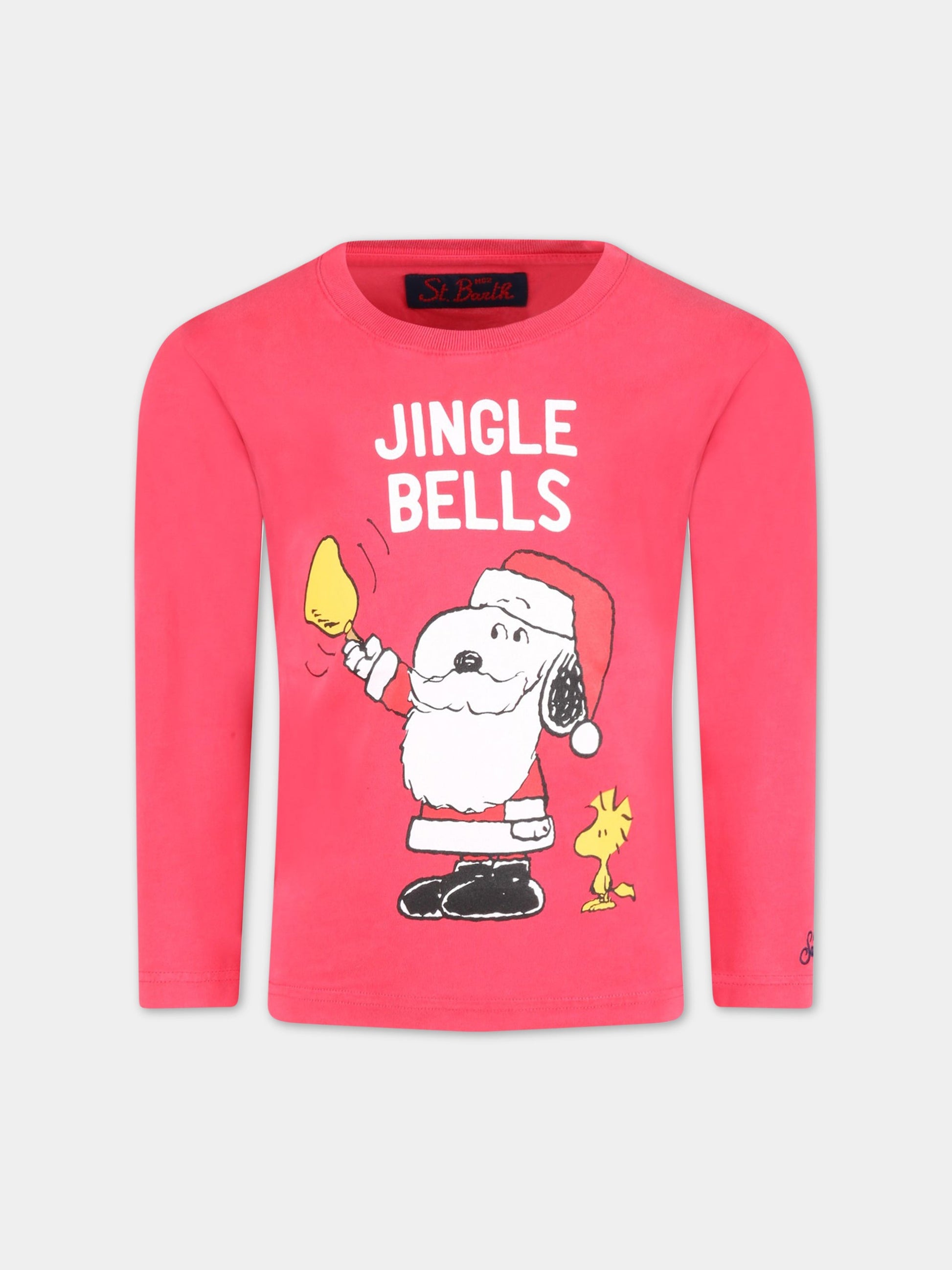 T-shirt rossa per bambino con Snoopy e scritta bianca,Mc2 Saint Barth,BOY0001 SNGN41