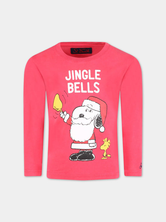 T-shirt rossa per bambino con Snoopy e scritta bianca,Mc2 Saint Barth,BOY0001 SNGN41