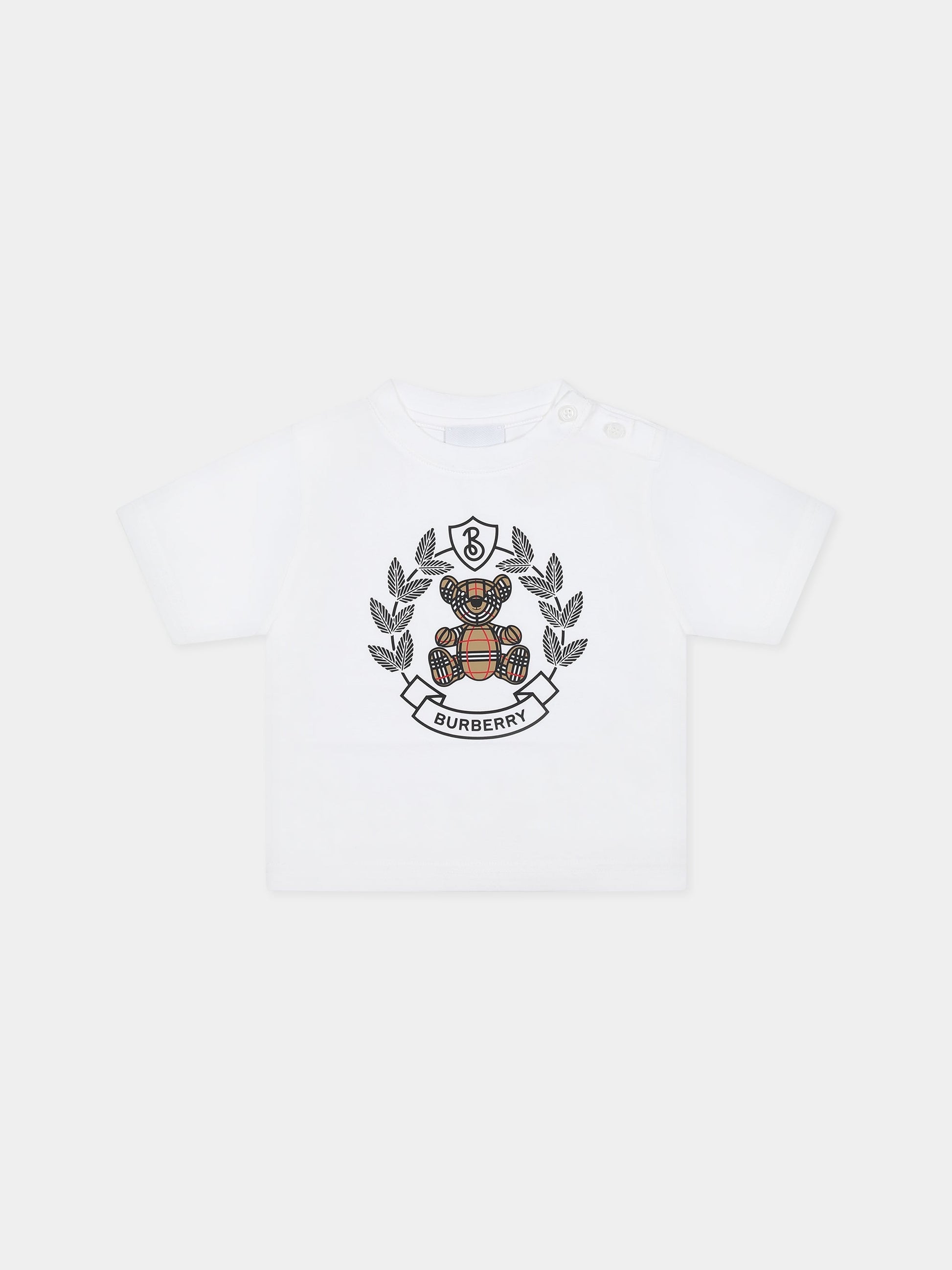 T-shirt bianca per neonati con Thomas Bear e logo,Burberry Kids,8072329