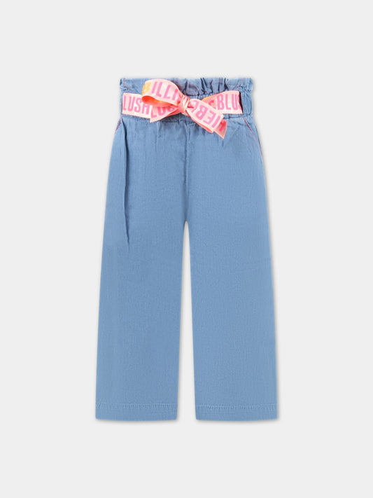 Pantalone celeste per bambina con fiocco logato,Billieblush,U14483 Z10