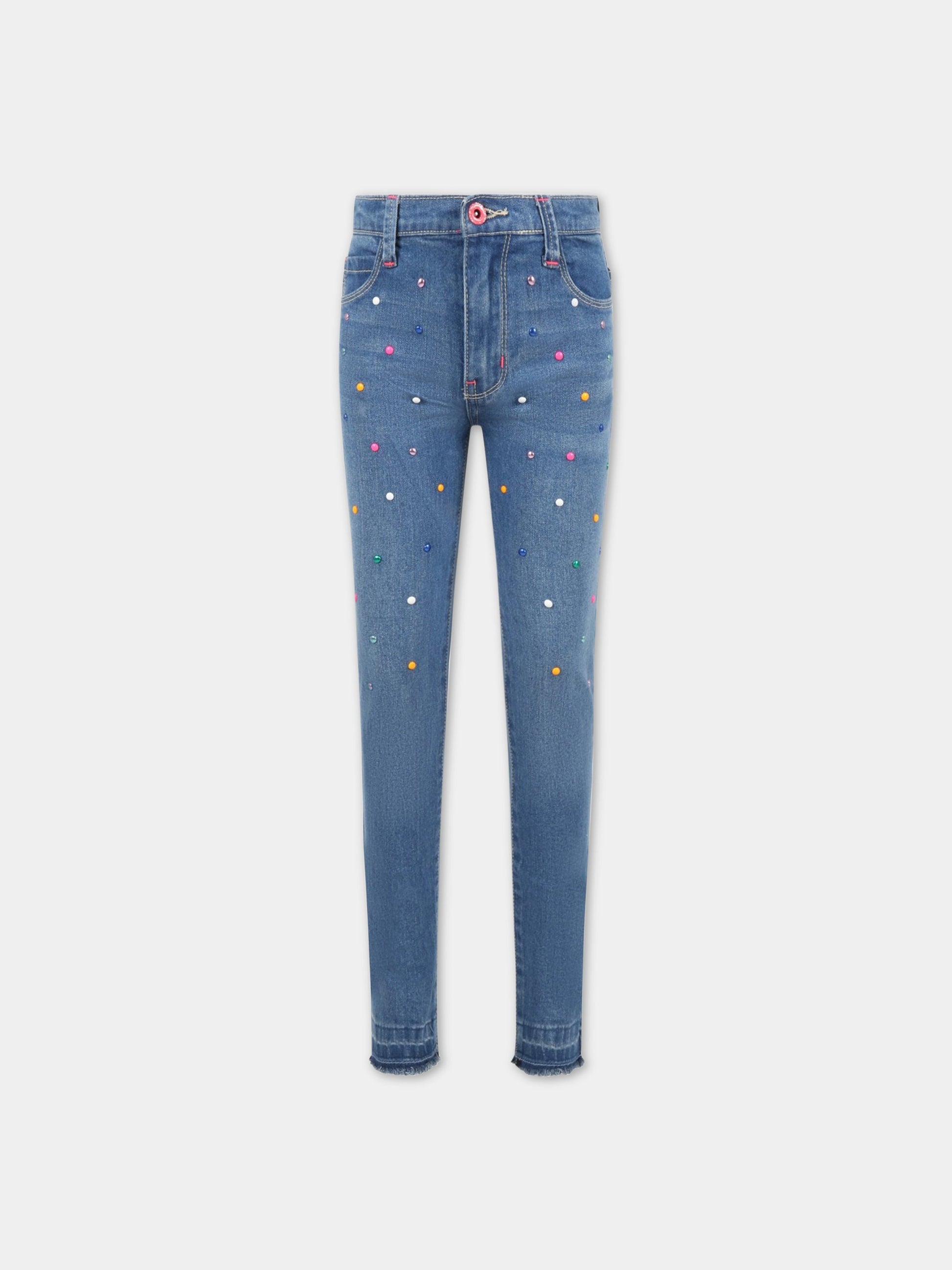 Jeans celesti per bambina con strass e logo,Billieblush,U14499 Z25
