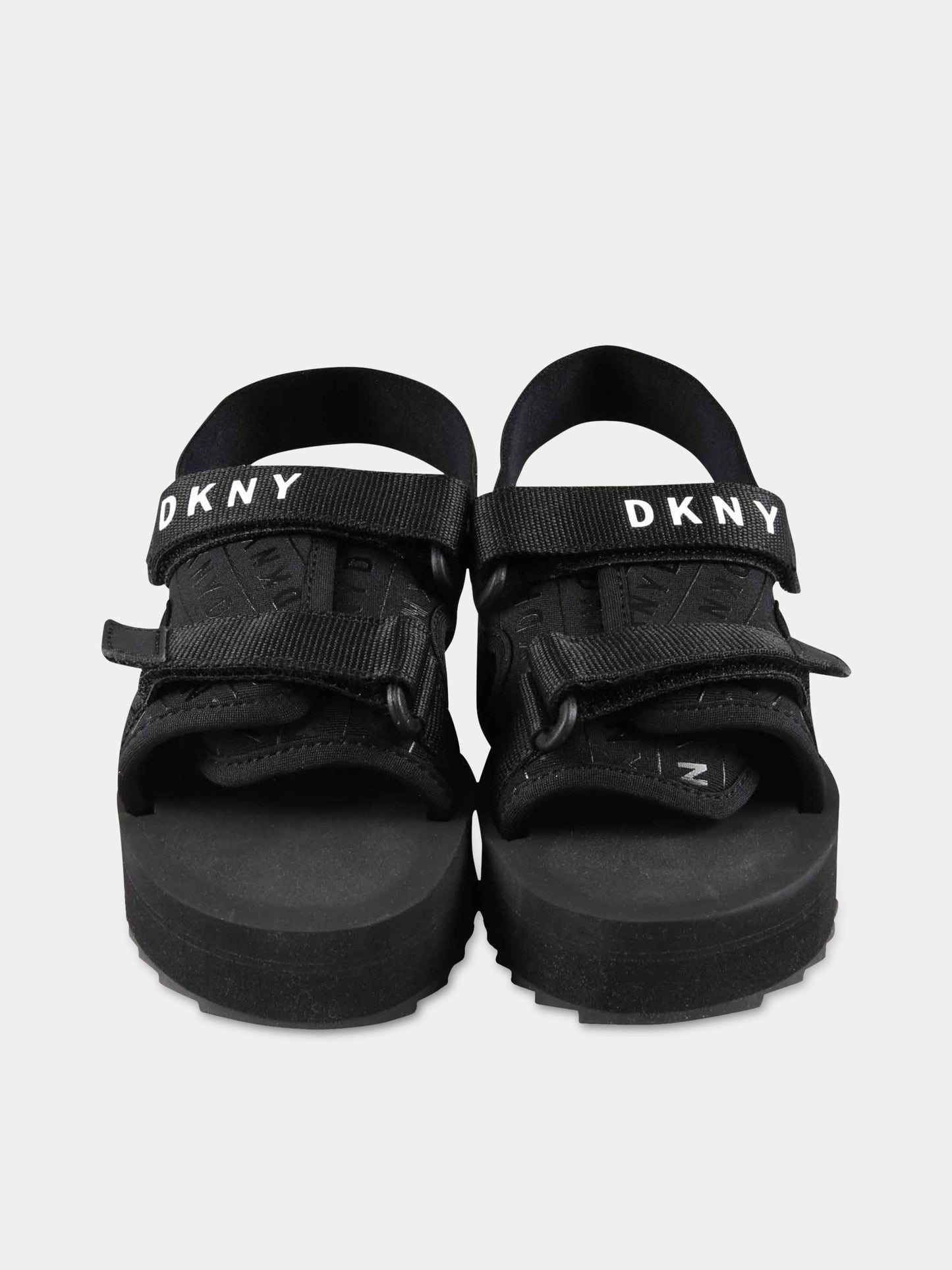 Sandali neri per bambina con logo bianco,Dkny,D39075 09B