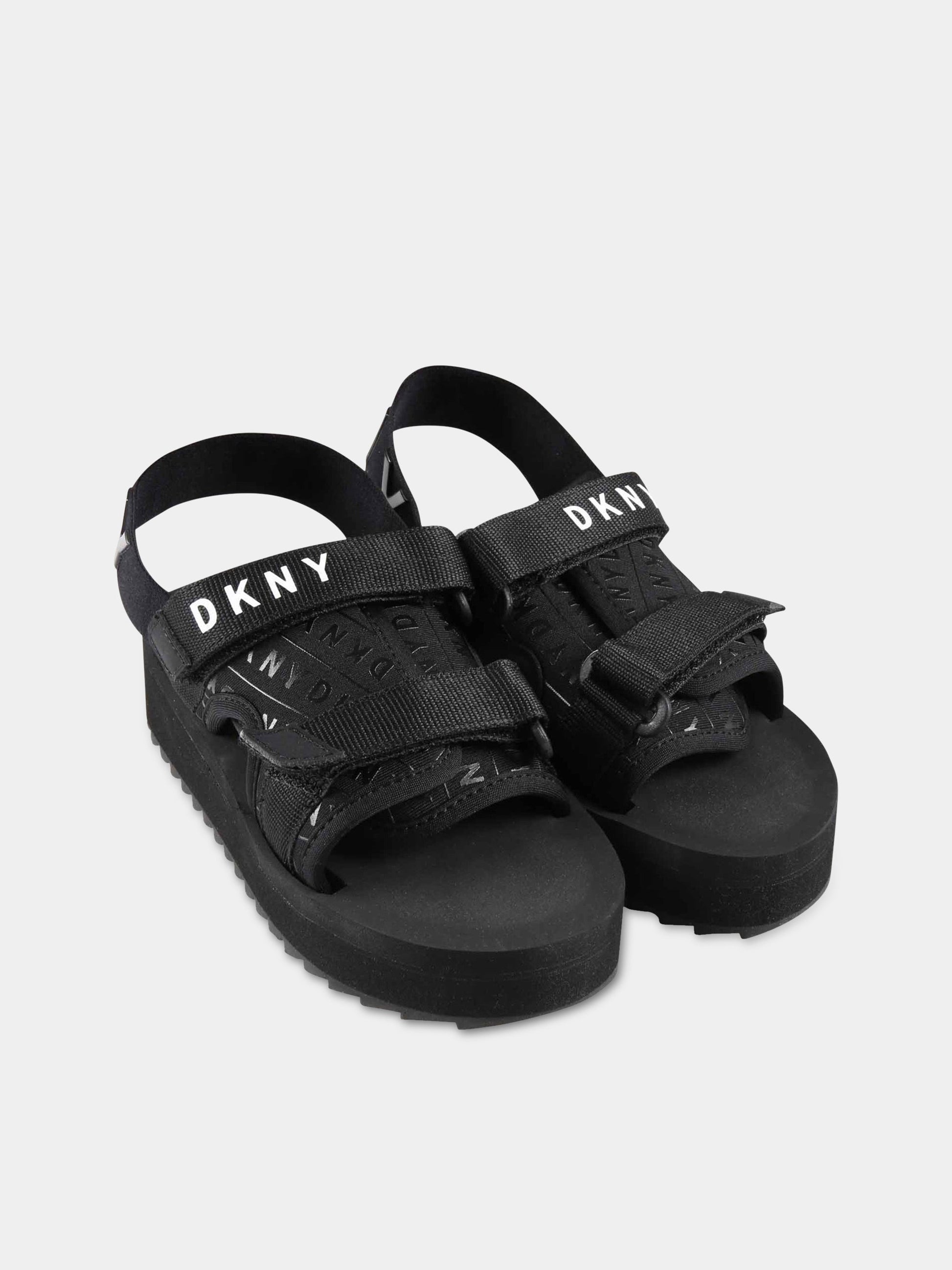 Sandali neri per bambina con logo bianco,Dkny,D39075 09B