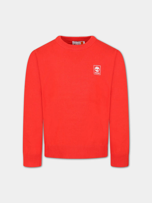 Maglione rosso per bambino con logo bianco,Timberland,T25T08 992