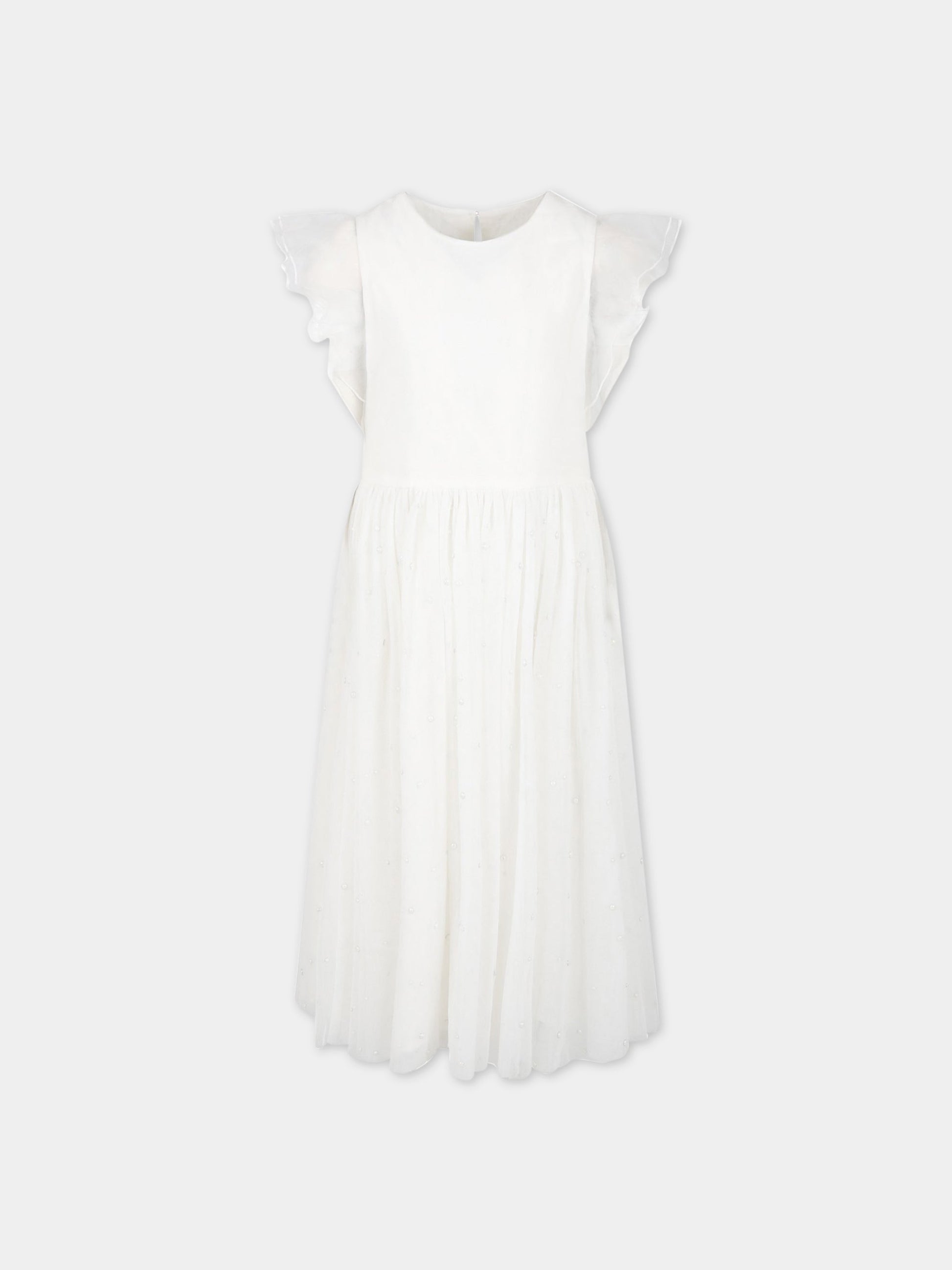 Vestito bianco per bambina con strass,Charabia,S12320 117