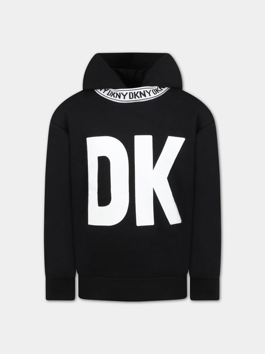 Felpa nera per bambina con logo bianco,Dkny,D25E03 09B