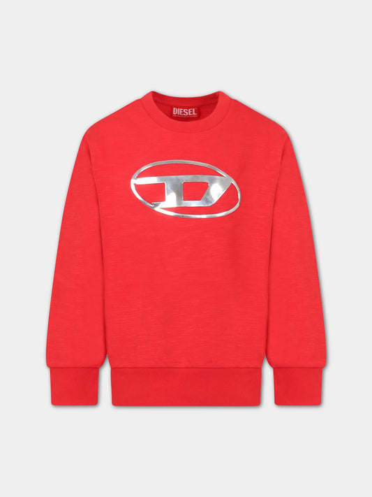 Felpa rossa per bambino con logo,Diesel,J00840 0NBAY K438