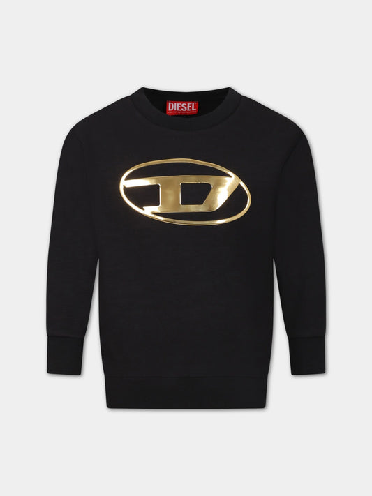 Felpa nera per bambino con logo,Diesel,J00840 0NBAY K900