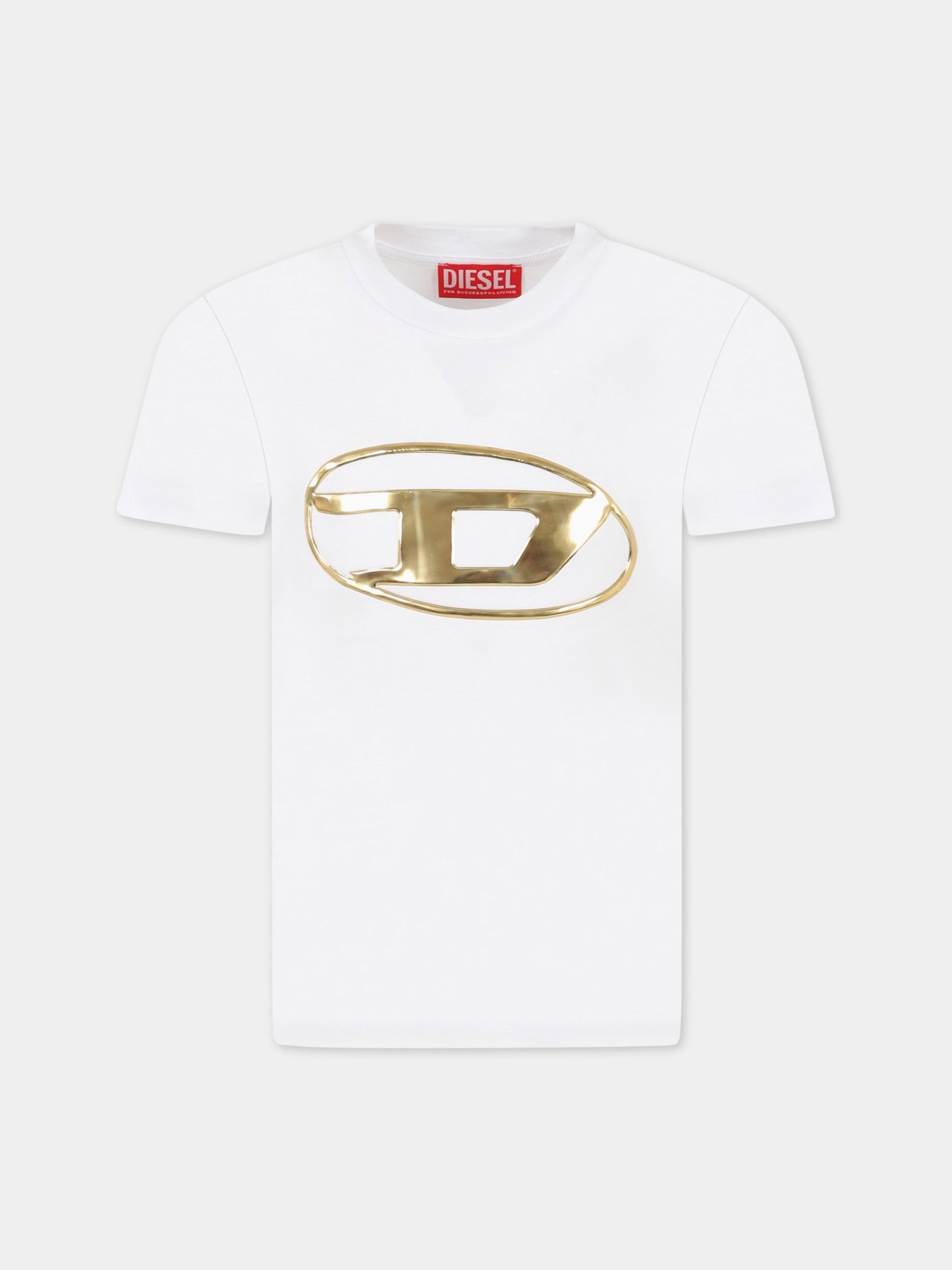 T-shirt bianca per bambino con logo,Diesel,J00853 0HAYU K100